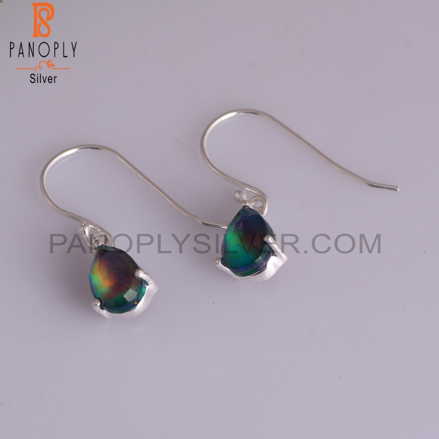Aurora Opal Red Green Pear 925 Sterling Silver Drop Earrings