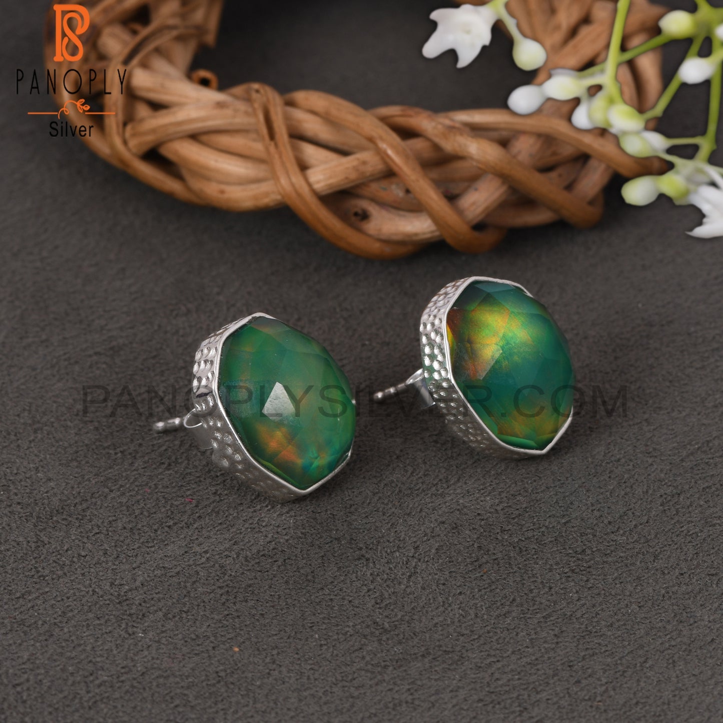 Green Aurora Opal 925 Sterling Silver Wedding Earrings