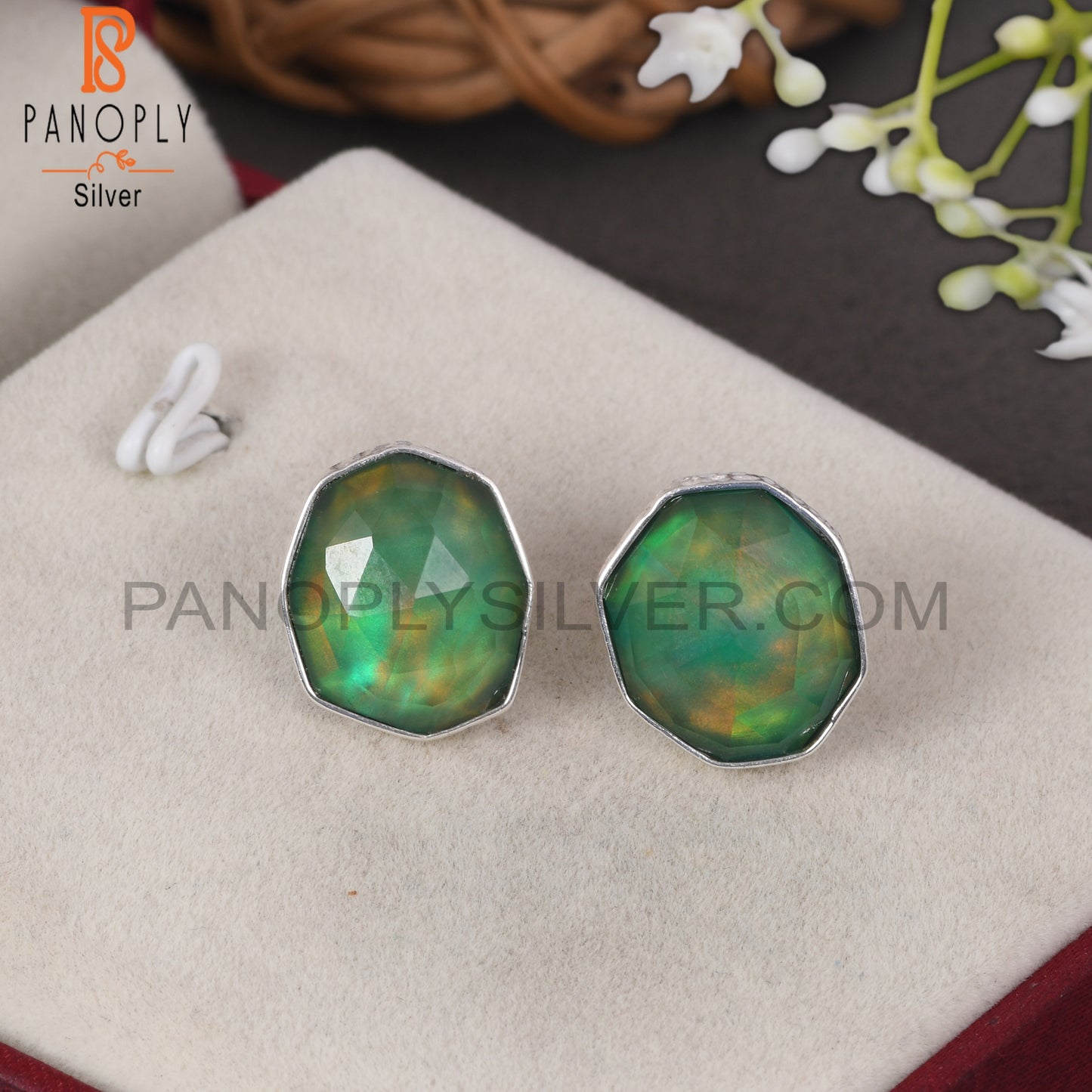 Green Aurora Opal 925 Sterling Silver Wedding Earrings