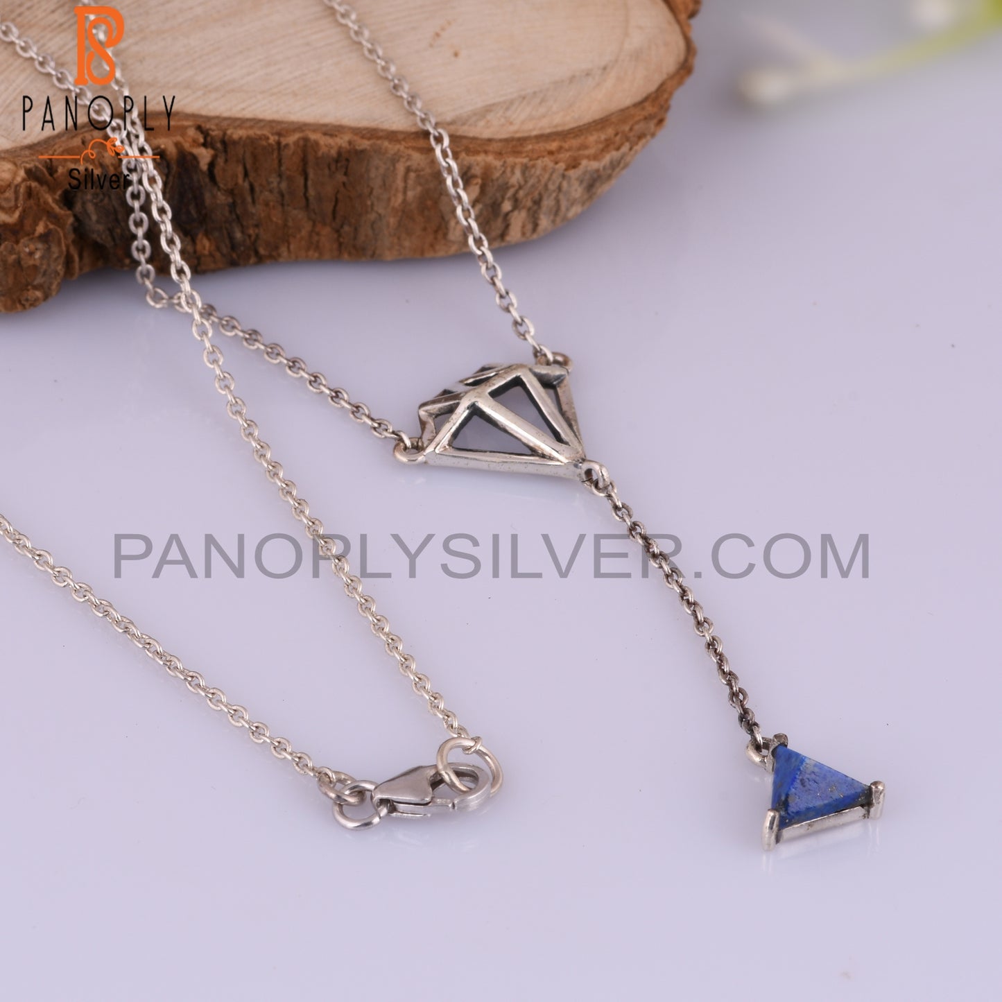 Lapis Lazuli Triangle 925 Sterling Silver Necklace, Pendan