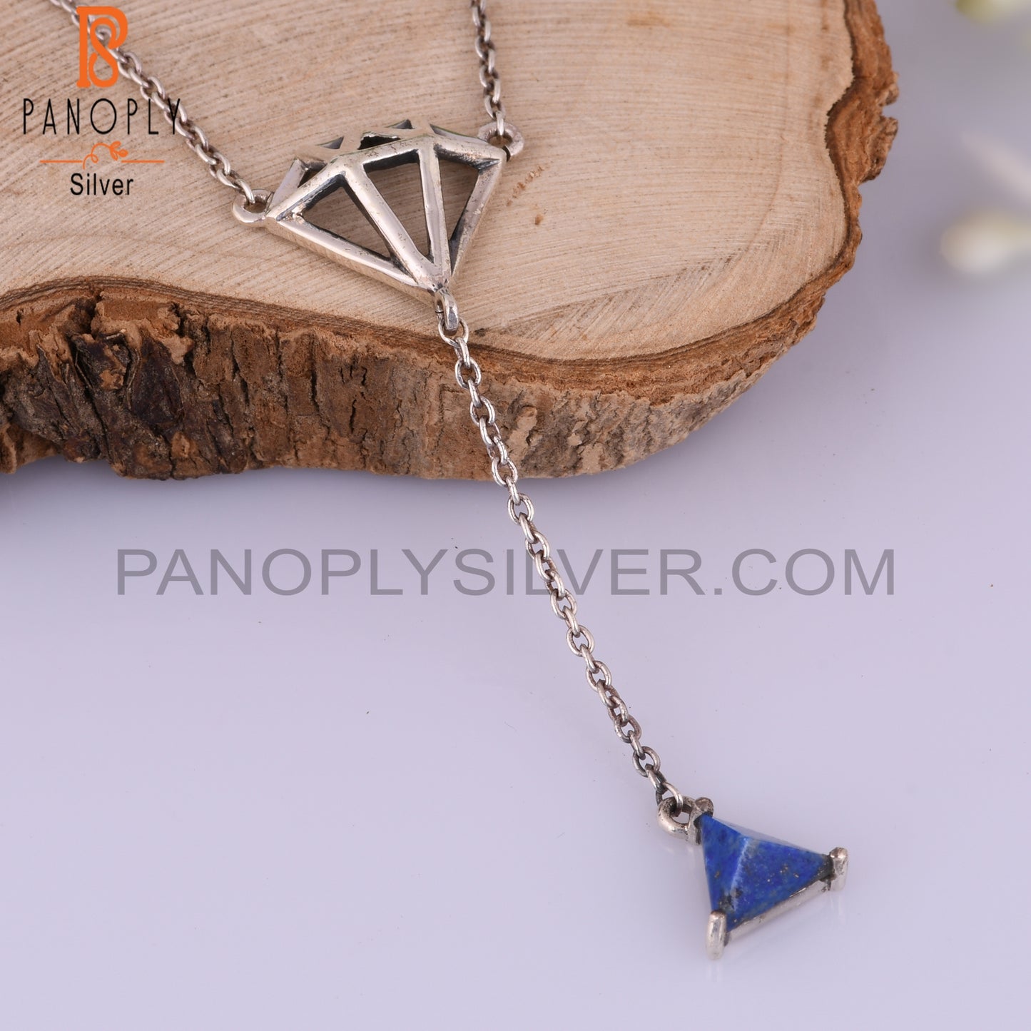 Lapis Lazuli Triangle 925 Sterling Silver Necklace, Pendan