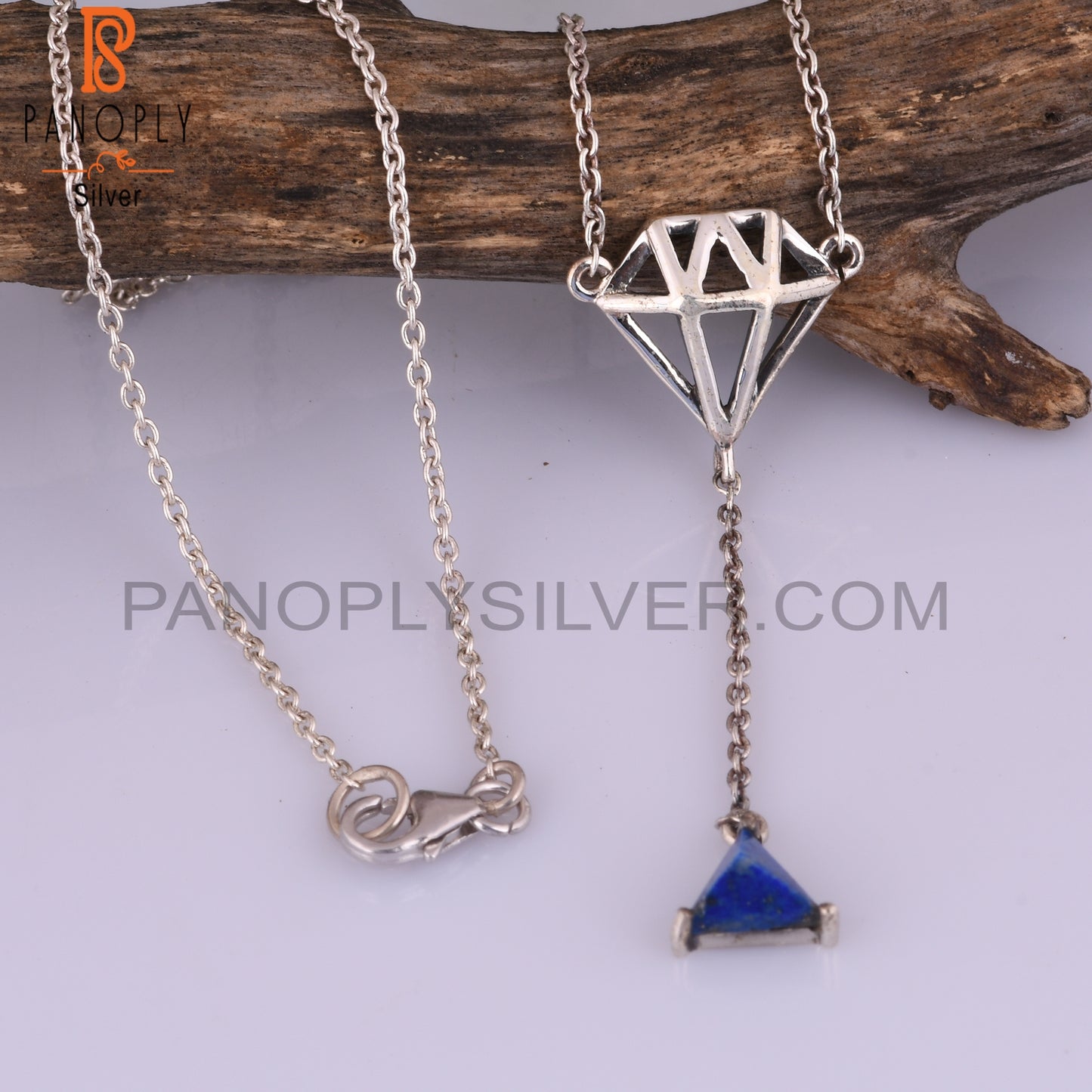 Lapis Lazuli Triangle 925 Sterling Silver Necklace, Pendan