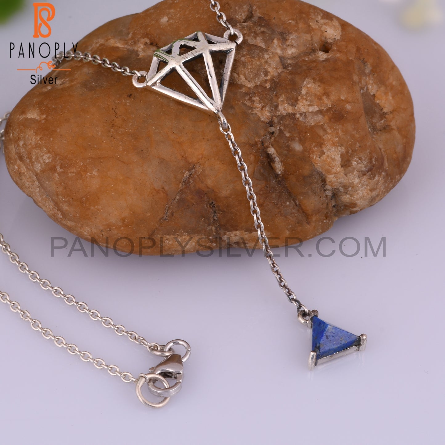 Lapis Lazuli Triangle 925 Sterling Silver Necklace, Pendan