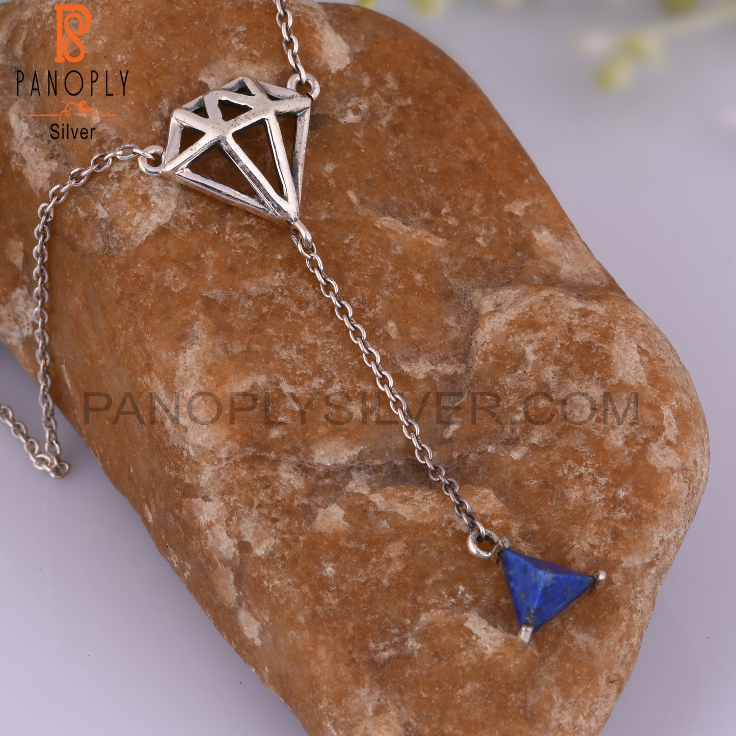 Lapis Lazuli Triangle 925 Sterling Silver Necklace, Pendan