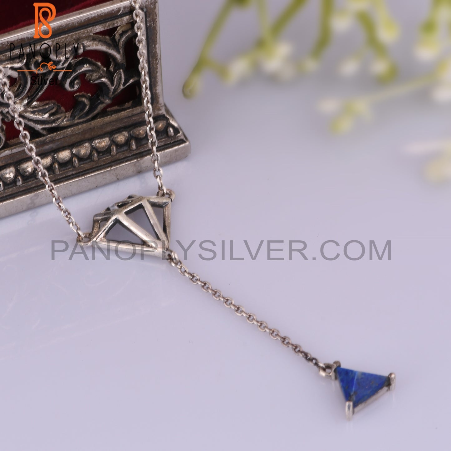 Lapis Lazuli Triangle 925 Sterling Silver Necklace, Pendan