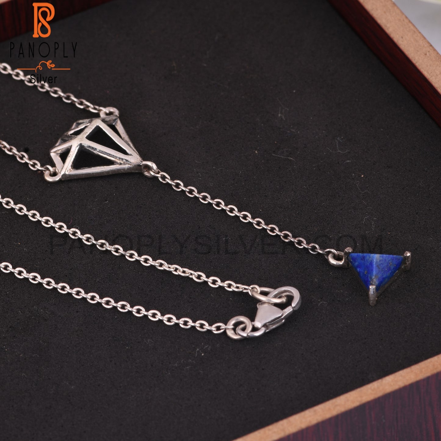 Lapis Lazuli Triangle 925 Sterling Silver Necklace, Pendan