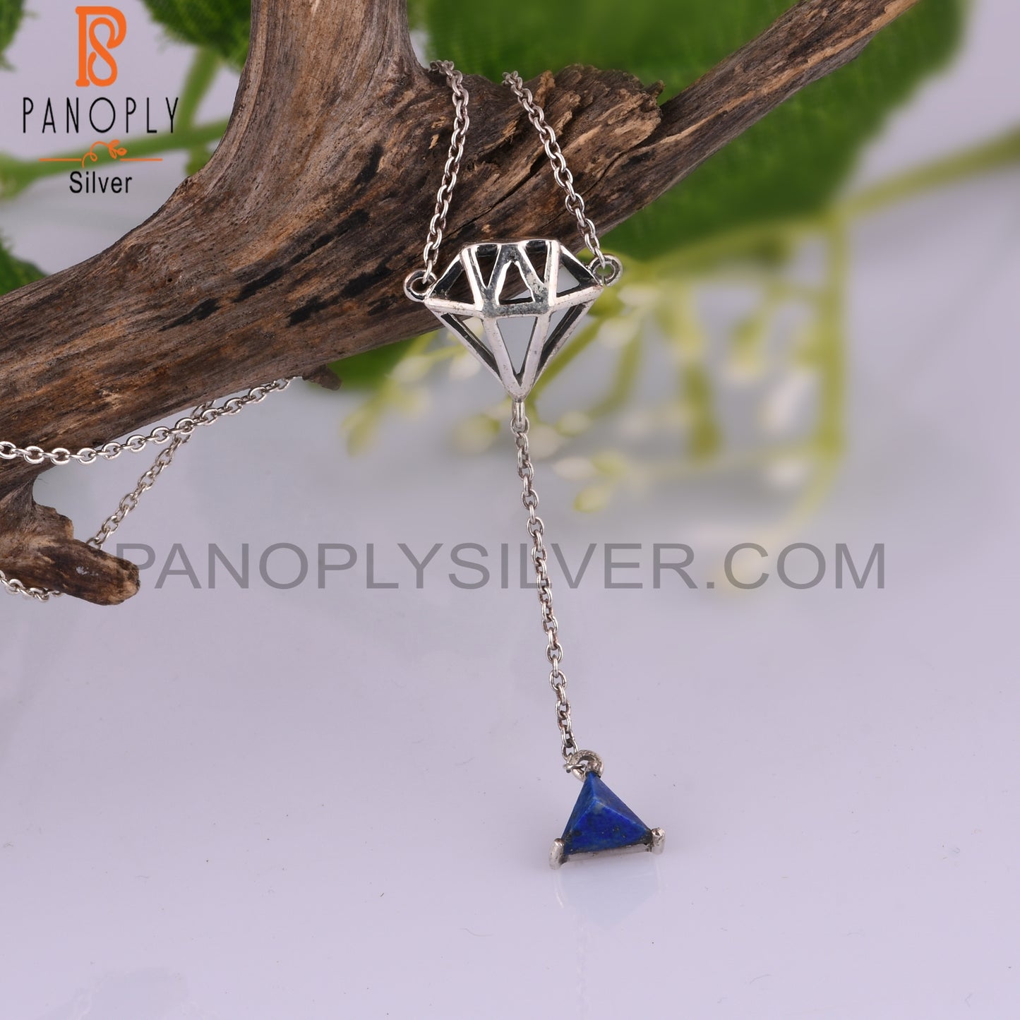 Lapis Lazuli Triangle 925 Sterling Silver Necklace, Pendan