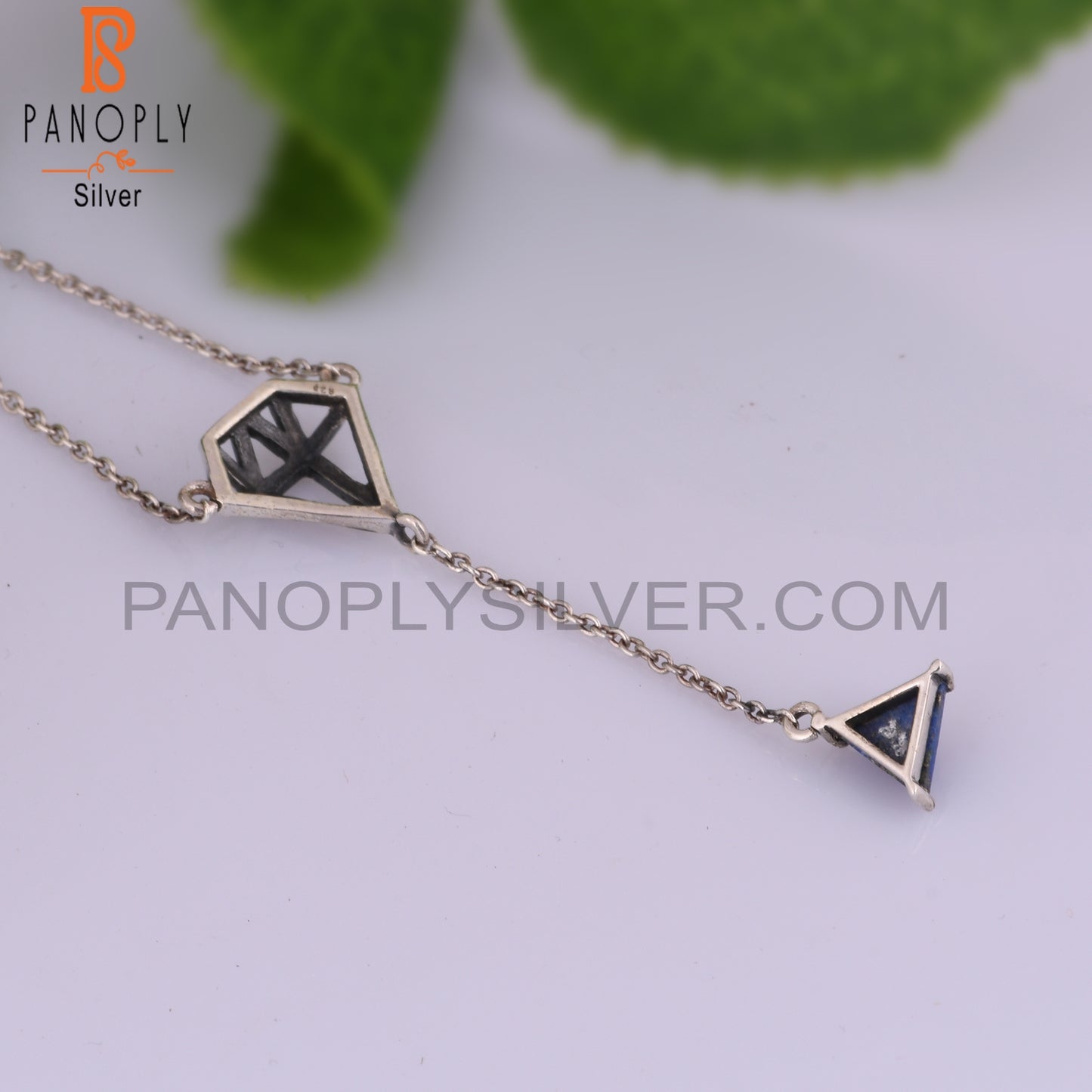 Lapis Lazuli Triangle 925 Sterling Silver Necklace, Pendan