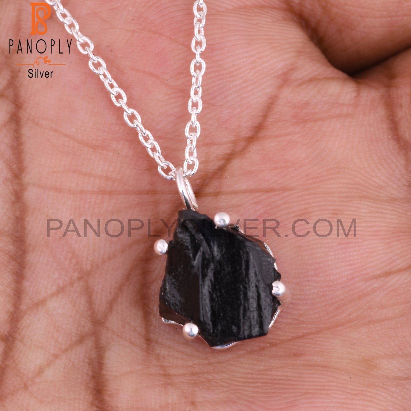 Black Obsidian 925 Sterling Silver Necklace And Pendant Chain
