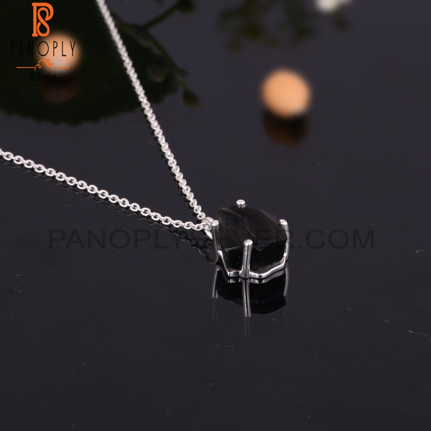 Black Obsidian 925 Sterling Silver Necklace And Pendant Chain