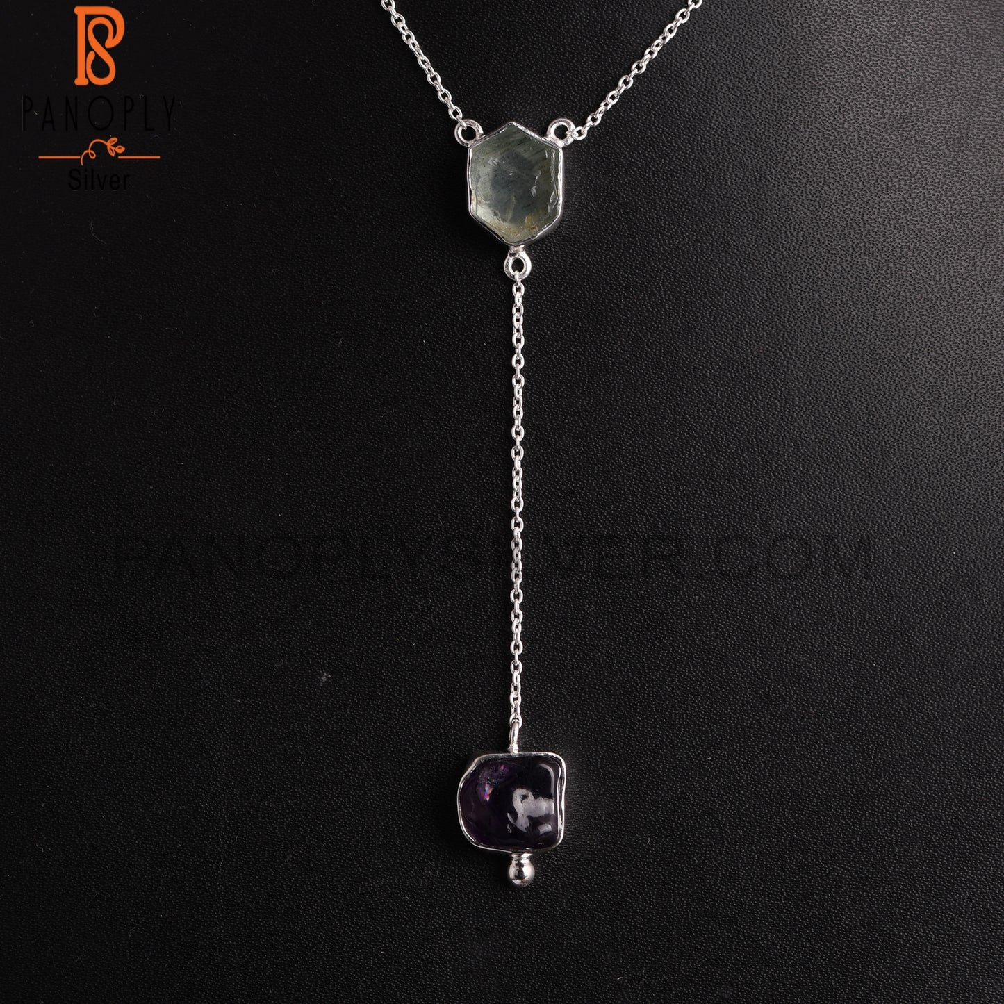 Aquamarine & Amethyst Rough 925 Silver Pendant with Chain