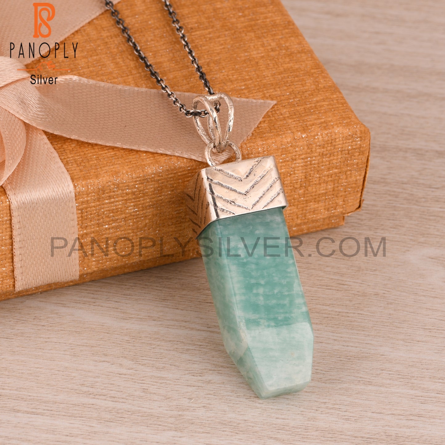 Amazonite Tube Shape 925 Sterling Silver Pendant Necklace