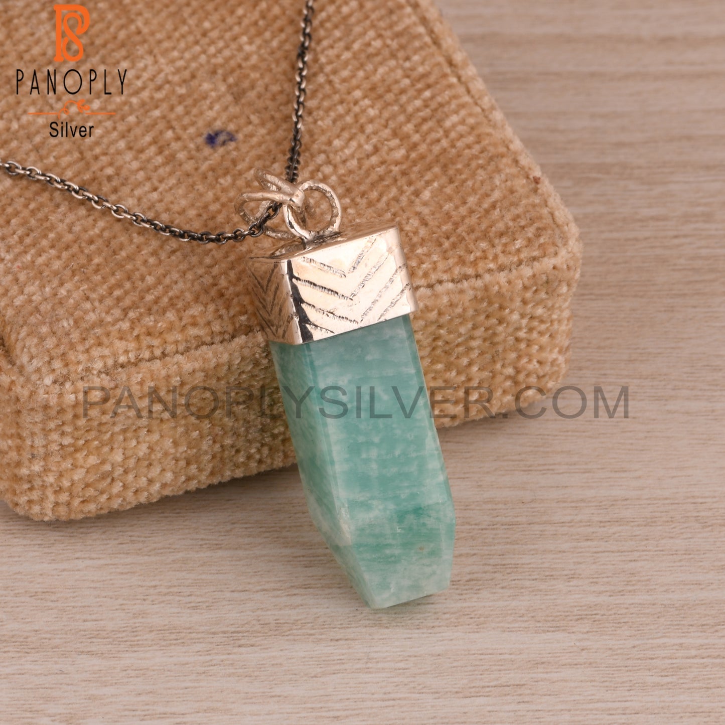 Amazonite Tube Shape 925 Sterling Silver Pendant Necklace