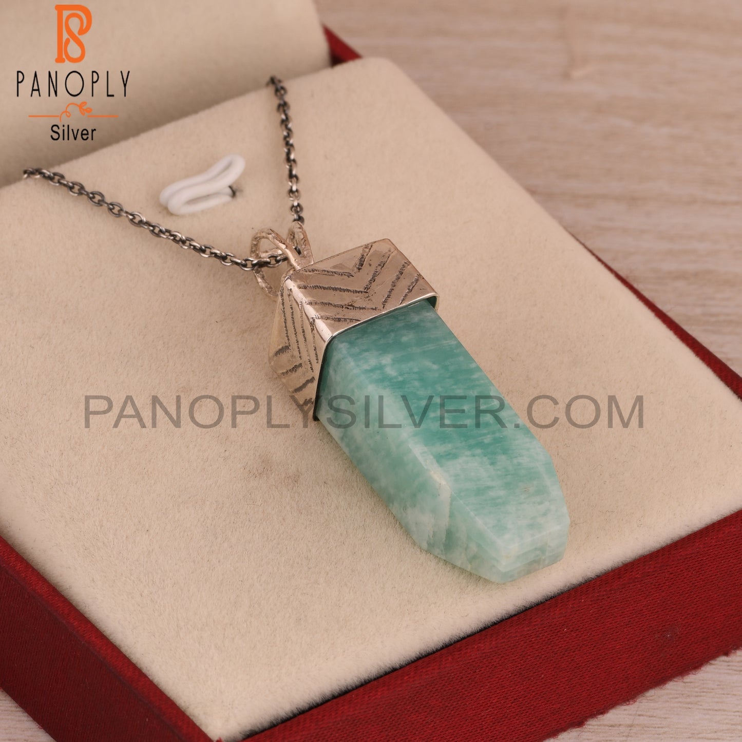 Amazonite Tube Shape 925 Sterling Silver Pendant Necklace
