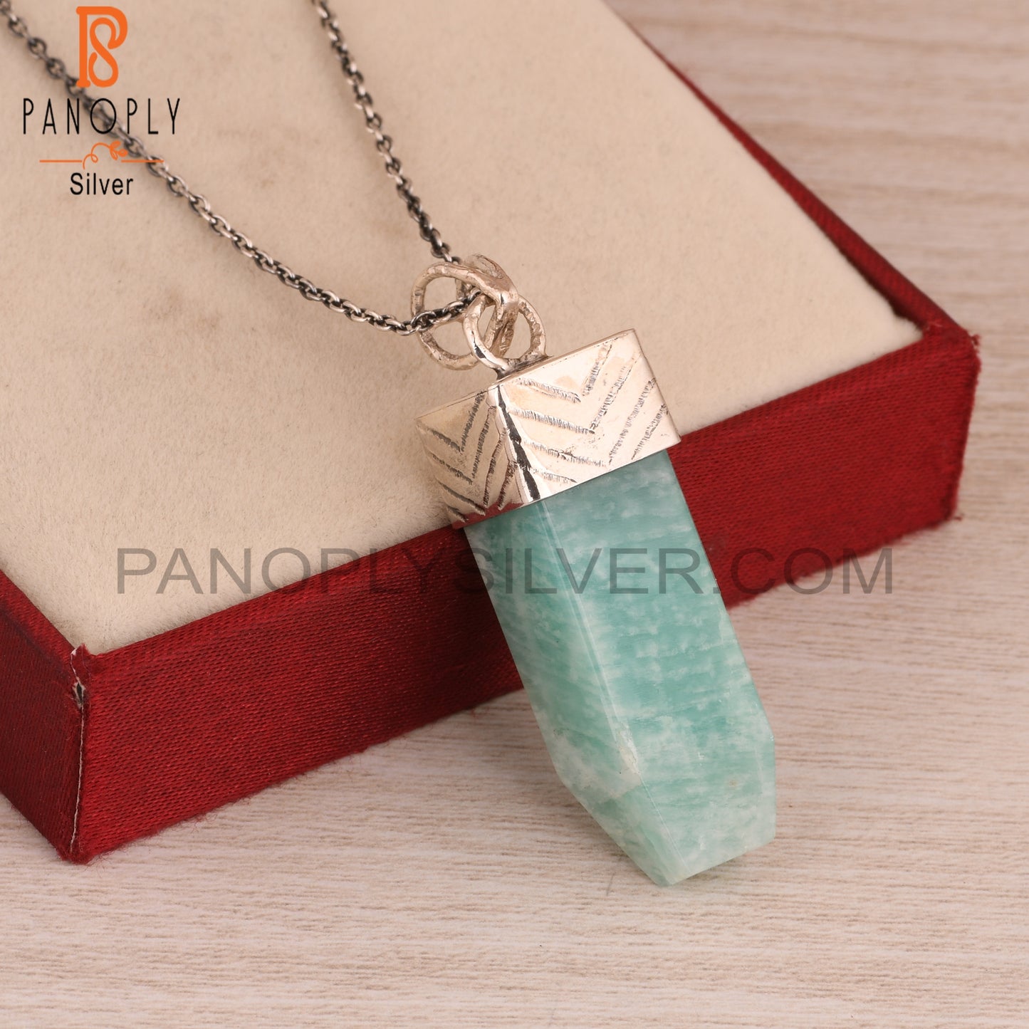 Amazonite Tube Shape 925 Sterling Silver Pendant Necklace