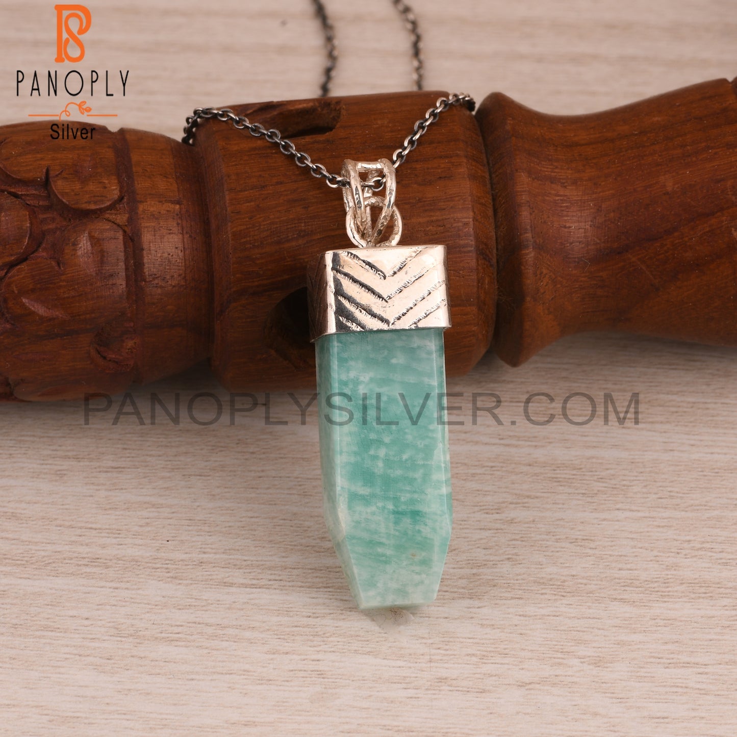 Amazonite Tube Shape 925 Sterling Silver Pendant Necklace