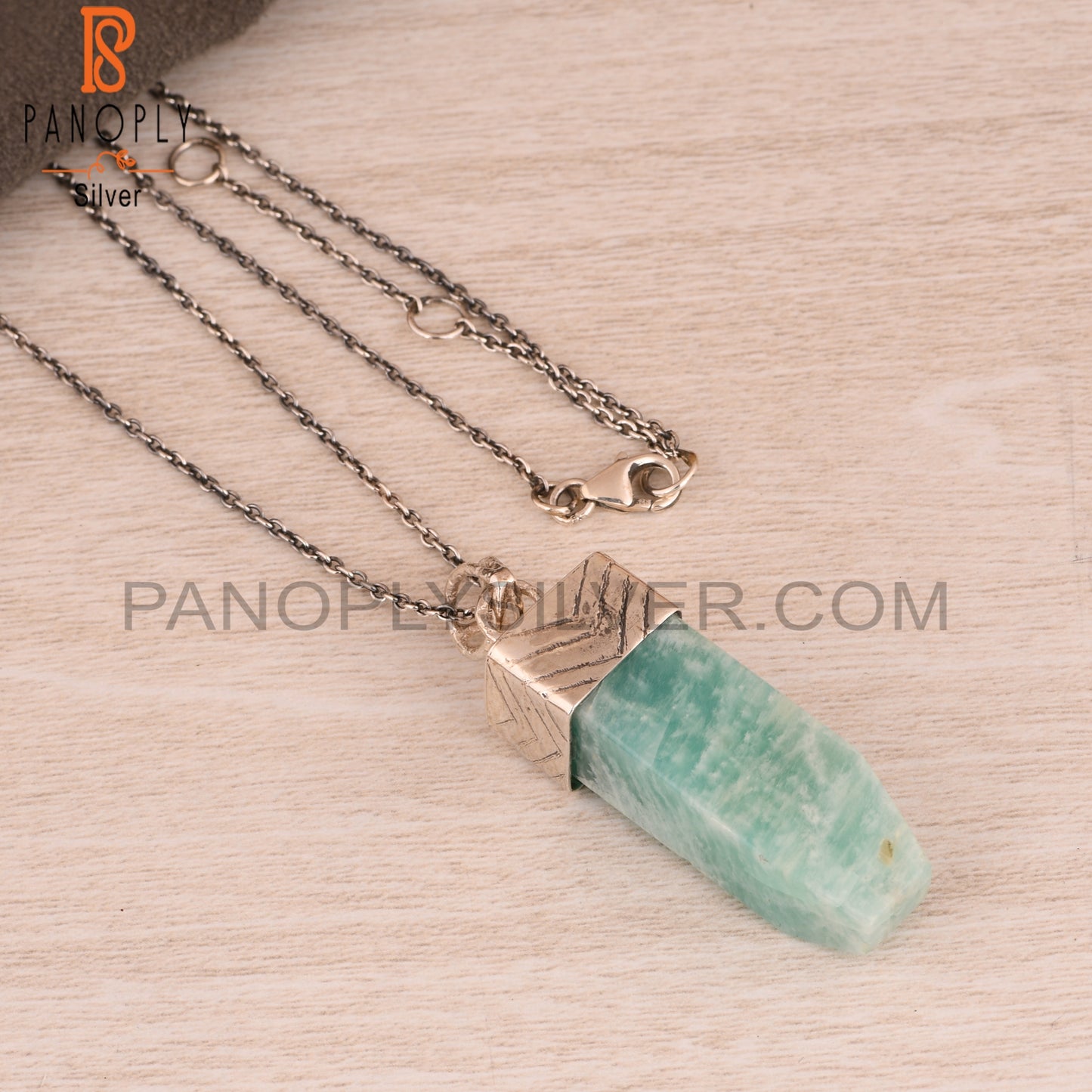Amazonite Tube Shape 925 Sterling Silver Pendant Necklace