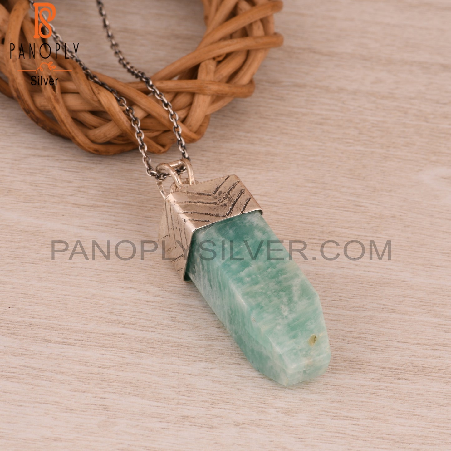Amazonite Tube Shape 925 Sterling Silver Pendant Necklace