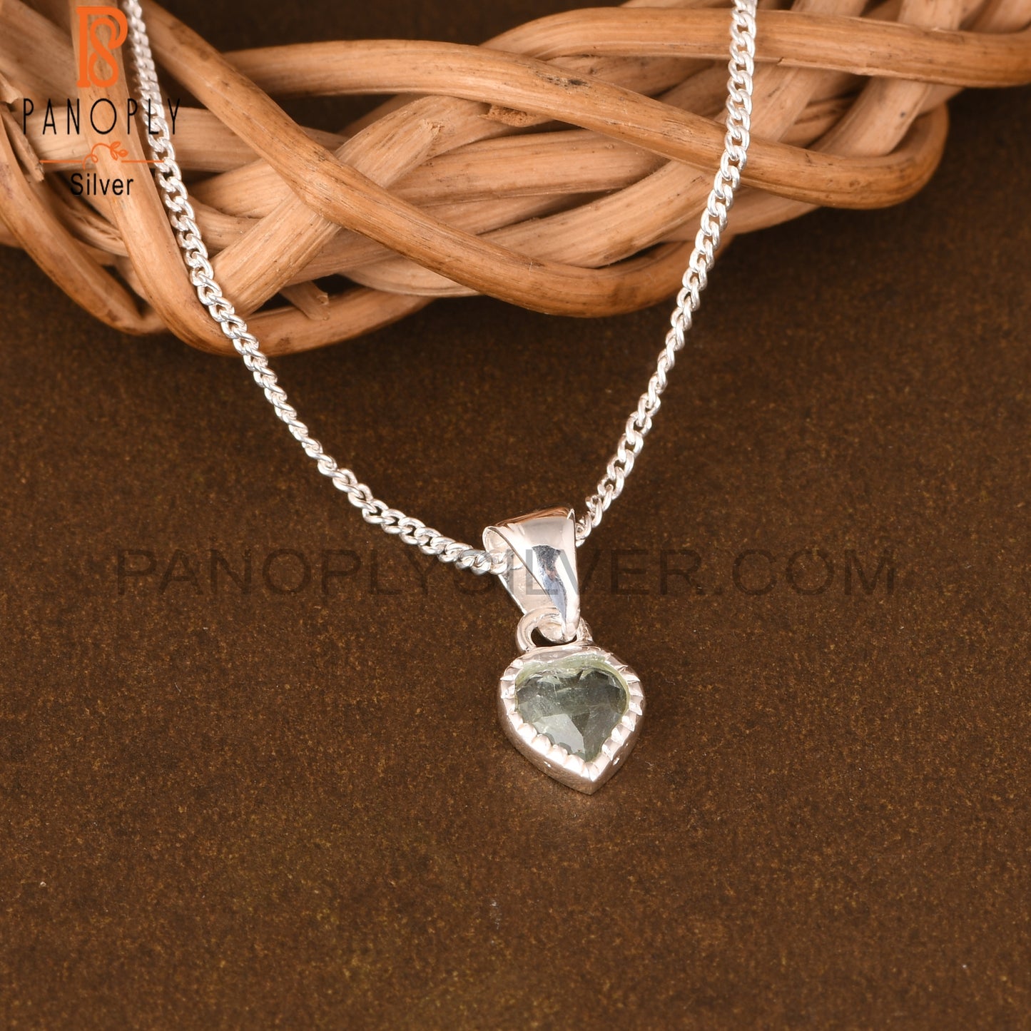 Aquamarine Heart 925 Sterling Silver Pandant With Chain