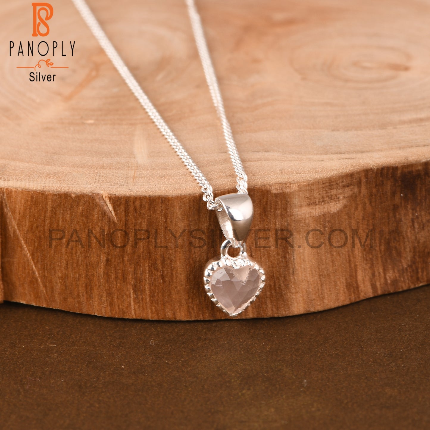 Rose Quartz Heart 925 Sterling Silver Pendant With Chain