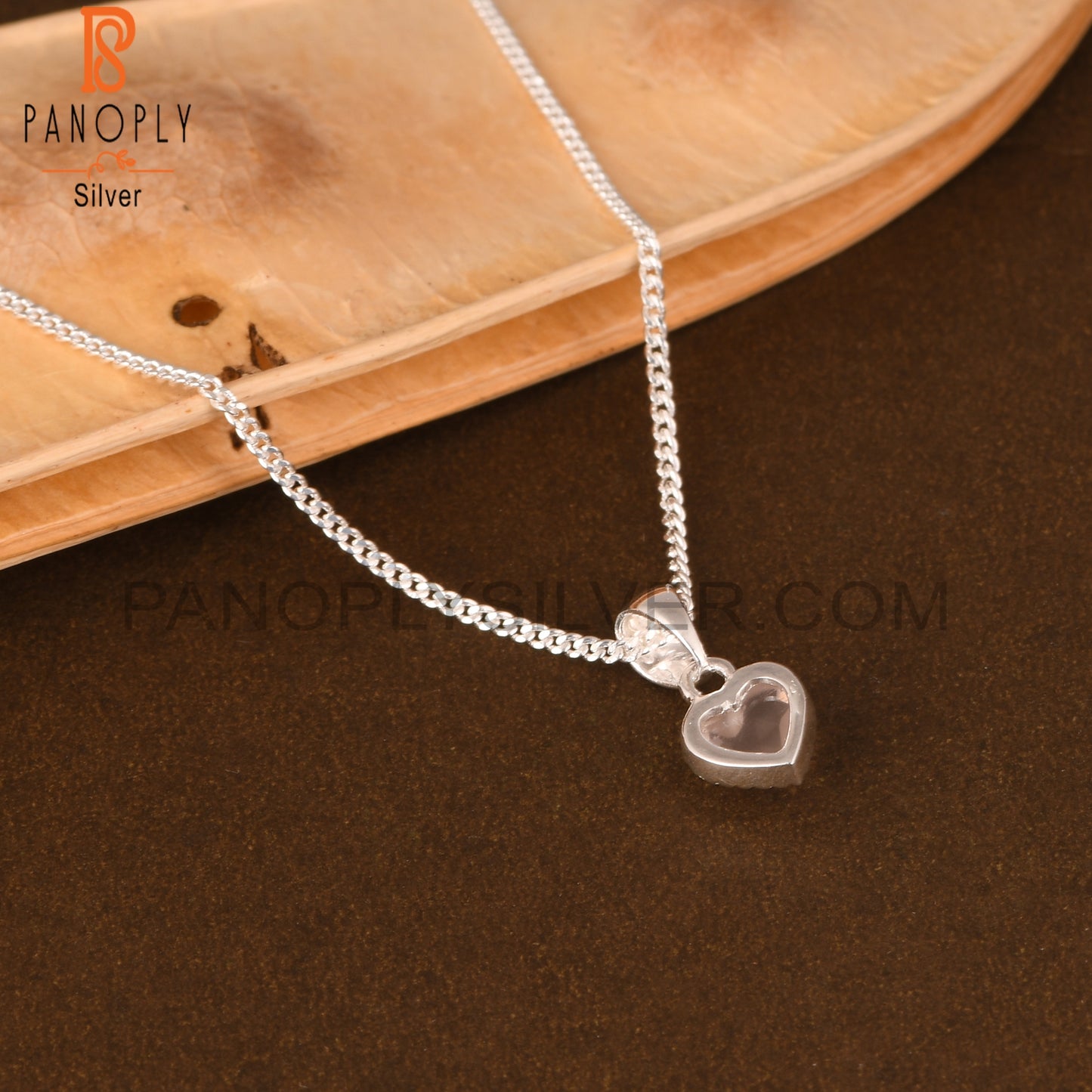 Rose Quartz Heart 925 Sterling Silver Pendant With Chain