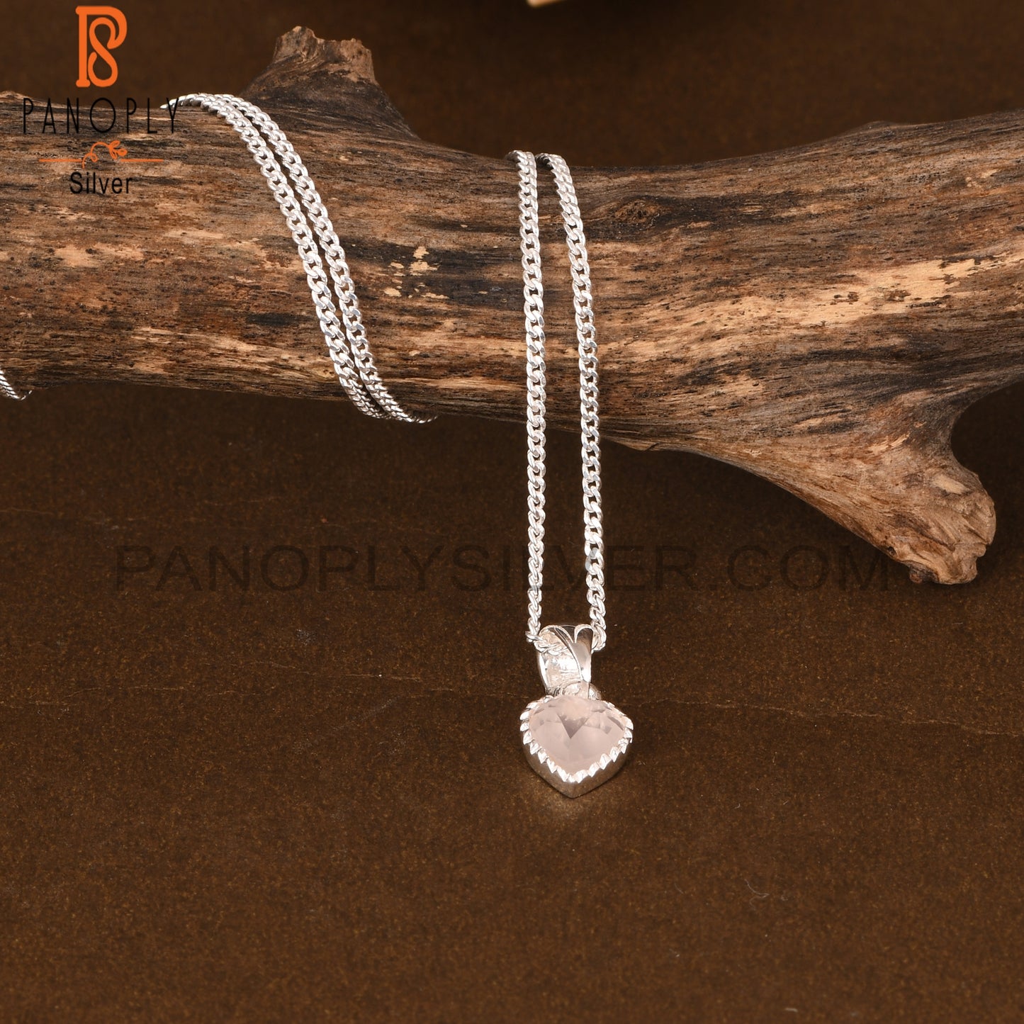Rose Quartz Heart 925 Sterling Silver Pendant With Chain