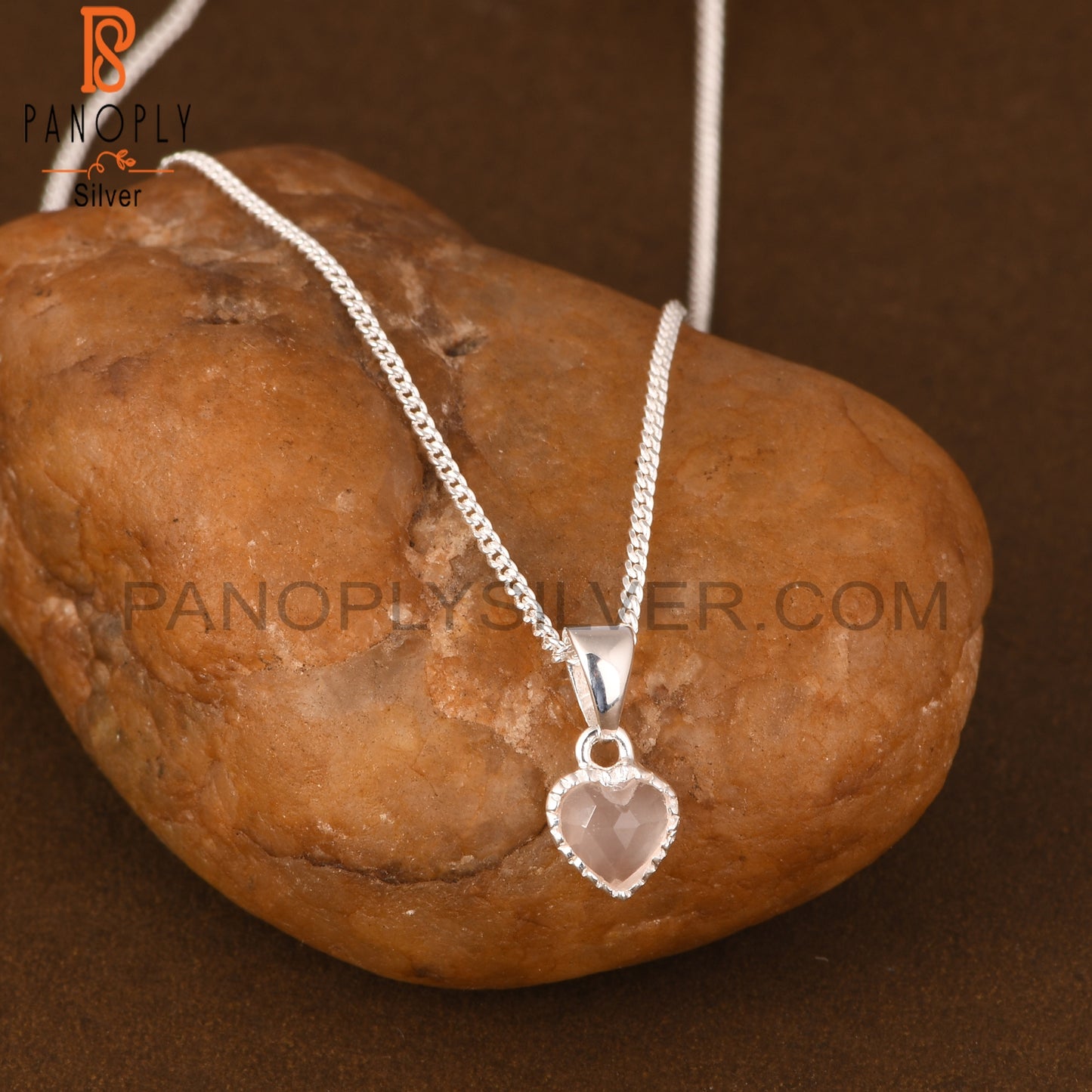 Rose Quartz Heart 925 Sterling Silver Pendant With Chain