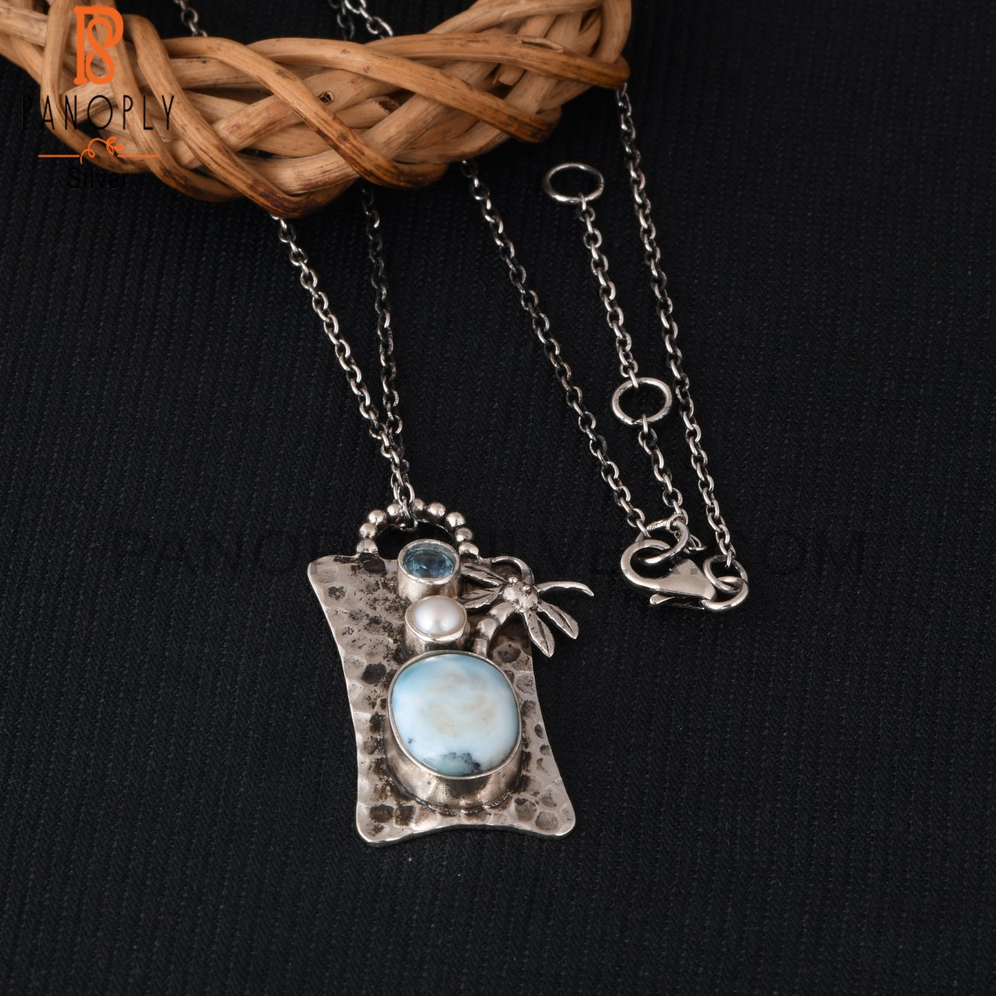 Blue Topaz, Pearl & Larimar 925 Sterling Silver Pendant