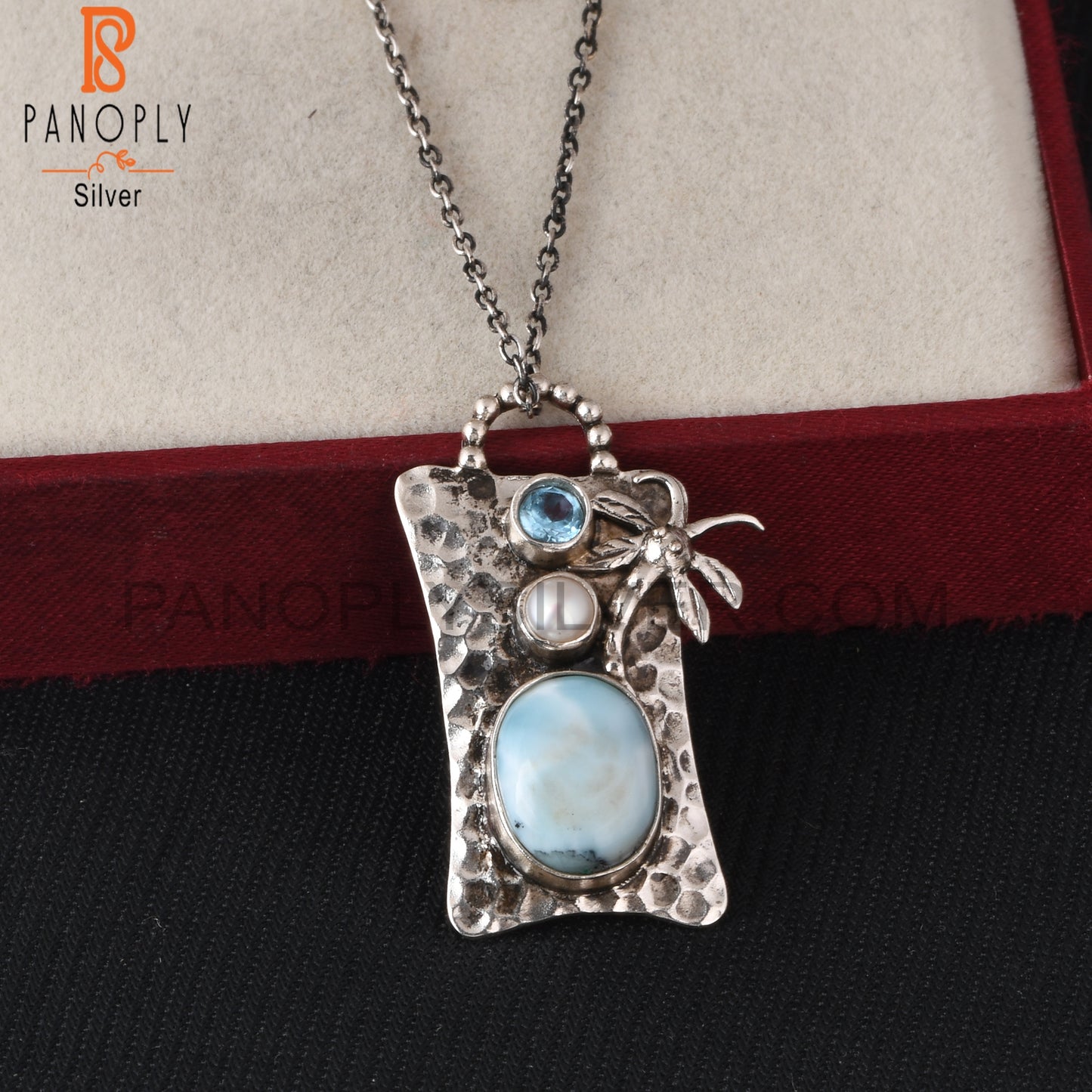 Blue Topaz, Pearl & Larimar 925 Sterling Silver Pendant