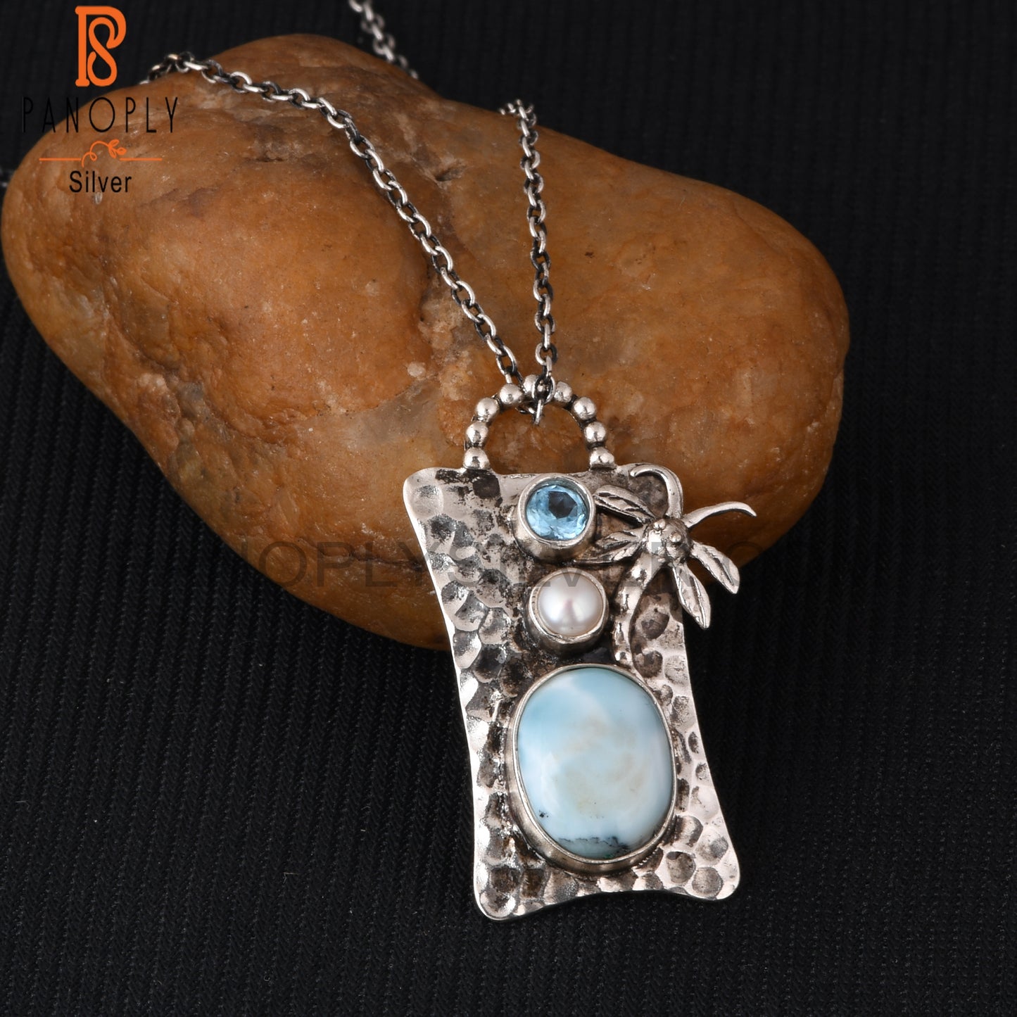 Blue Topaz, Pearl & Larimar 925 Sterling Silver Pendant