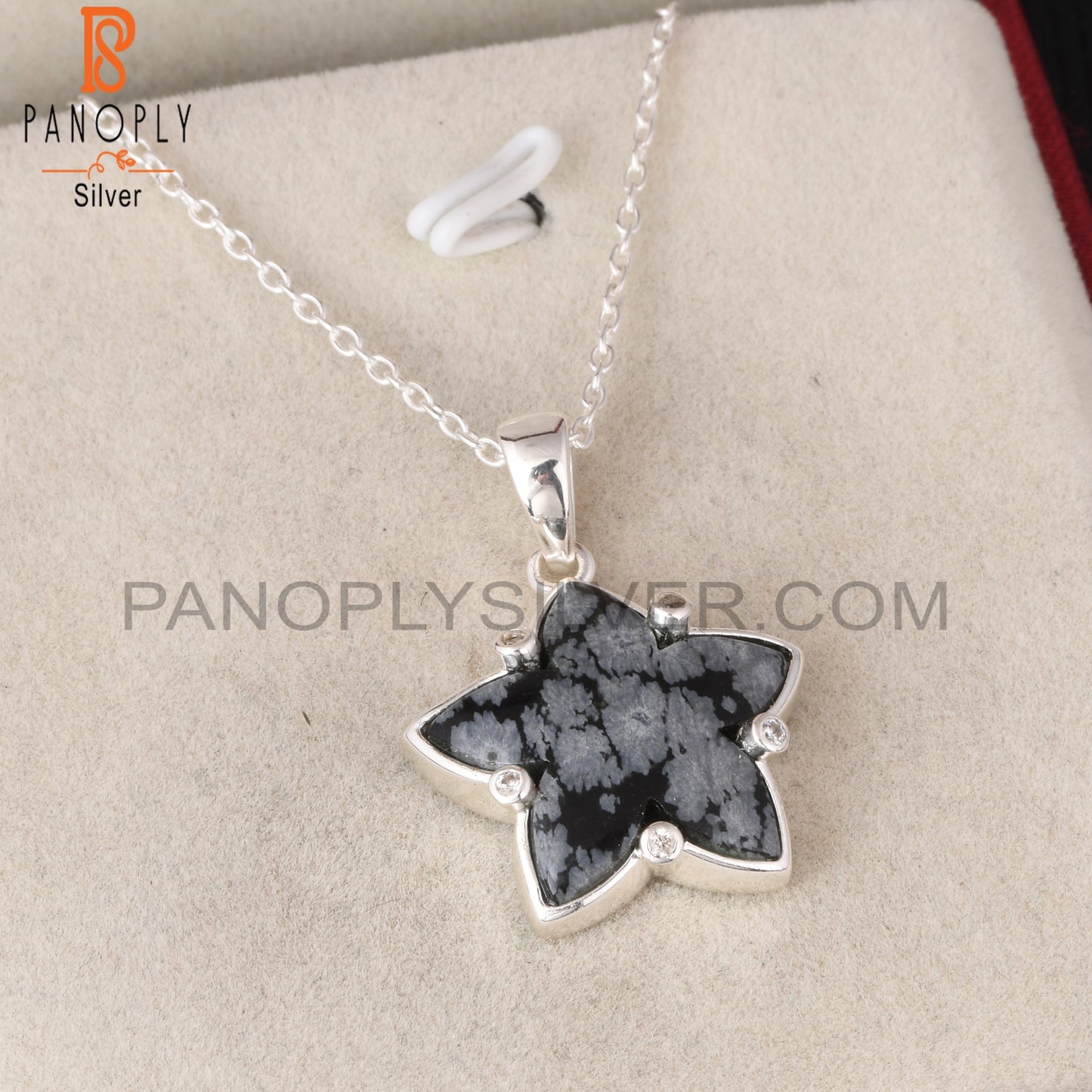 Snowflake Obsidian & Cubic Zirconia 925 Silver Pendant