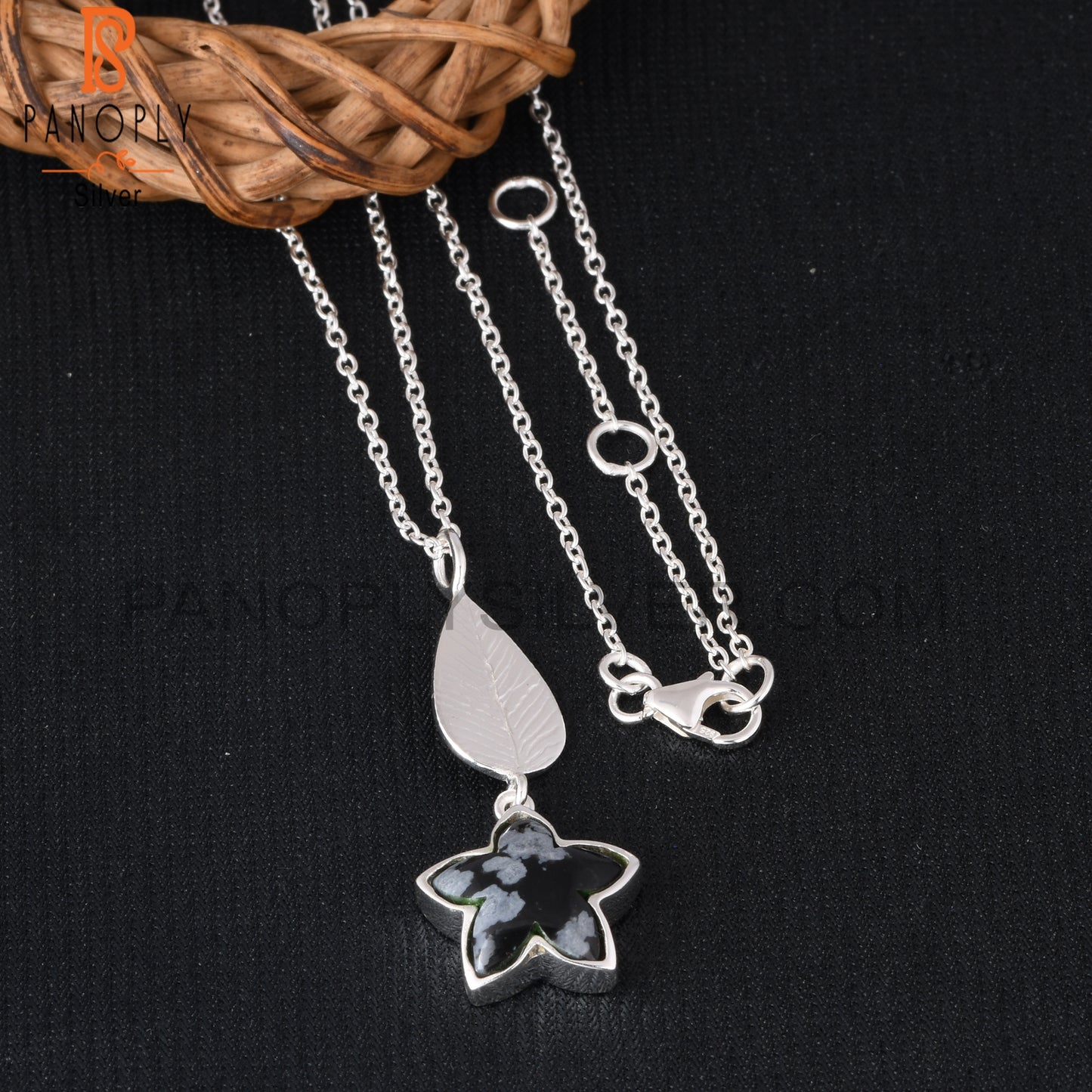 Snowflake Obsidian 925 Sterling Silver Pendant With Chain