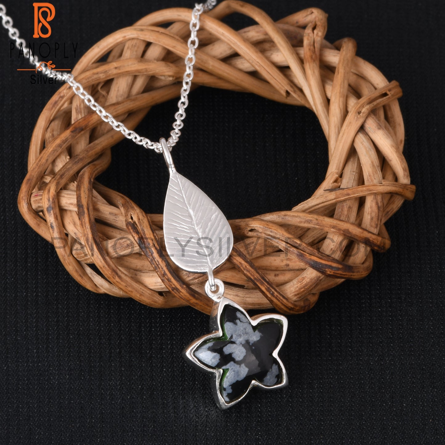 Snowflake Obsidian 925 Sterling Silver Pendant With Chain