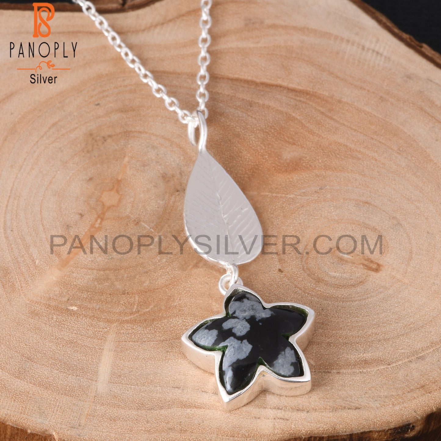 Snowflake Obsidian 925 Sterling Silver Pendant With Chain