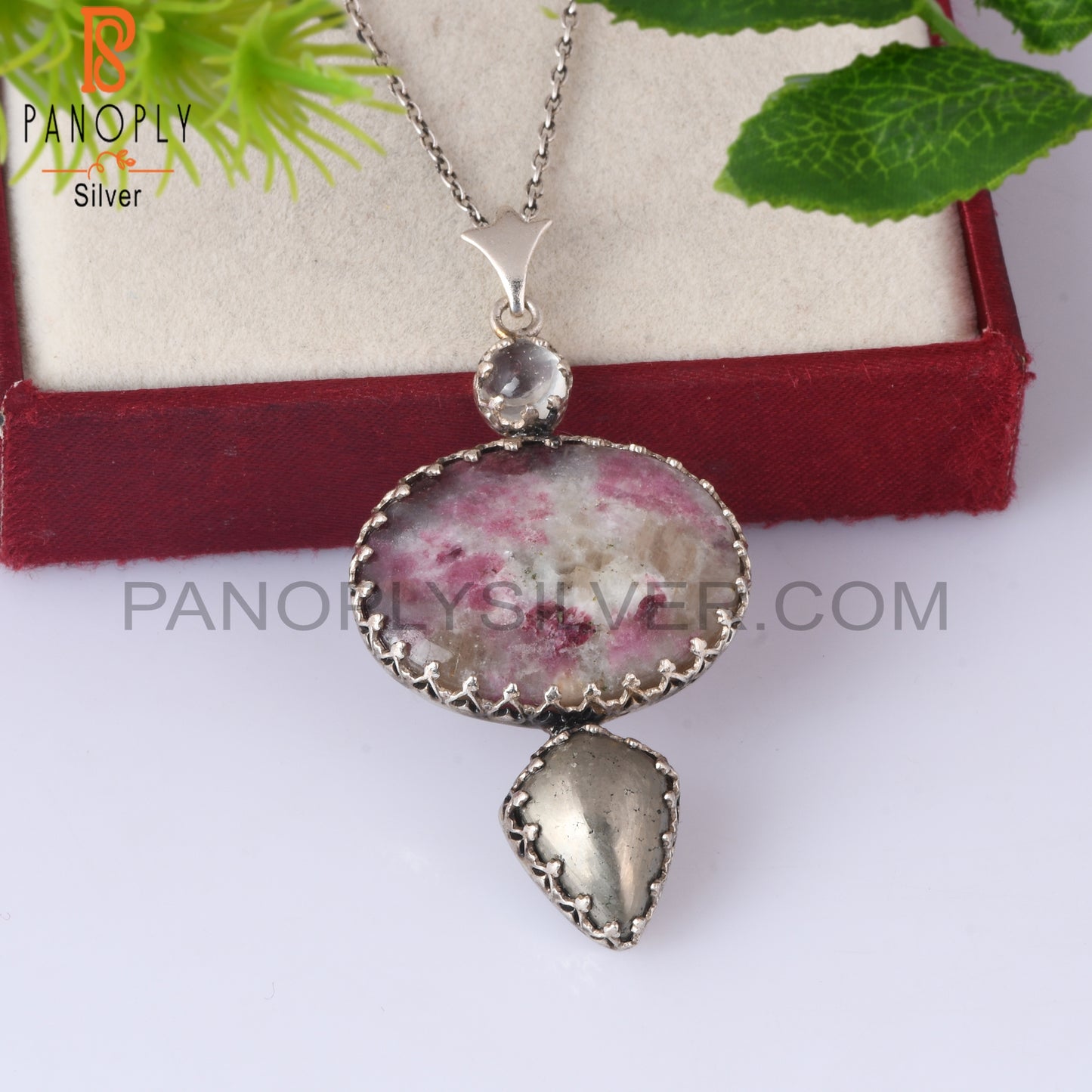 Green Amethyst, Pyrite Tourmaline Quartz Silver Chain Pendant