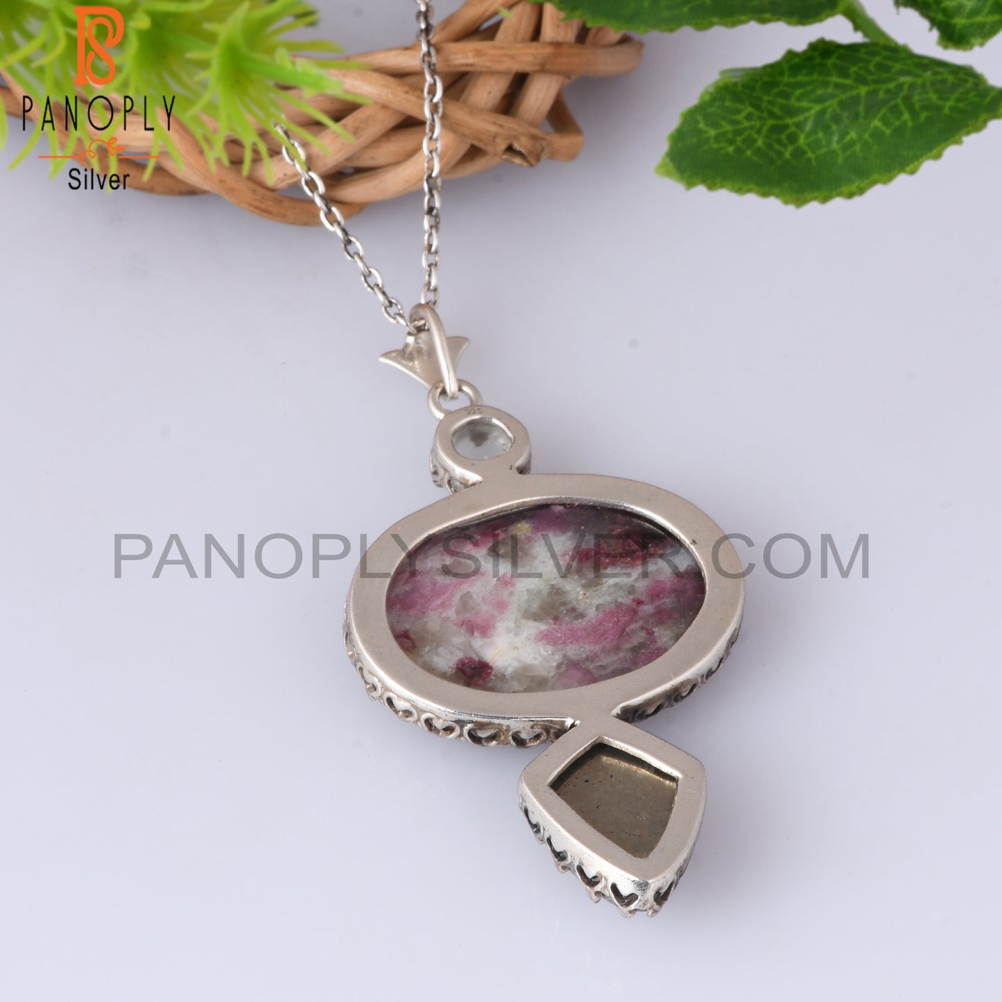 Green Amethyst, Pyrite Tourmaline Quartz Silver Chain Pendant