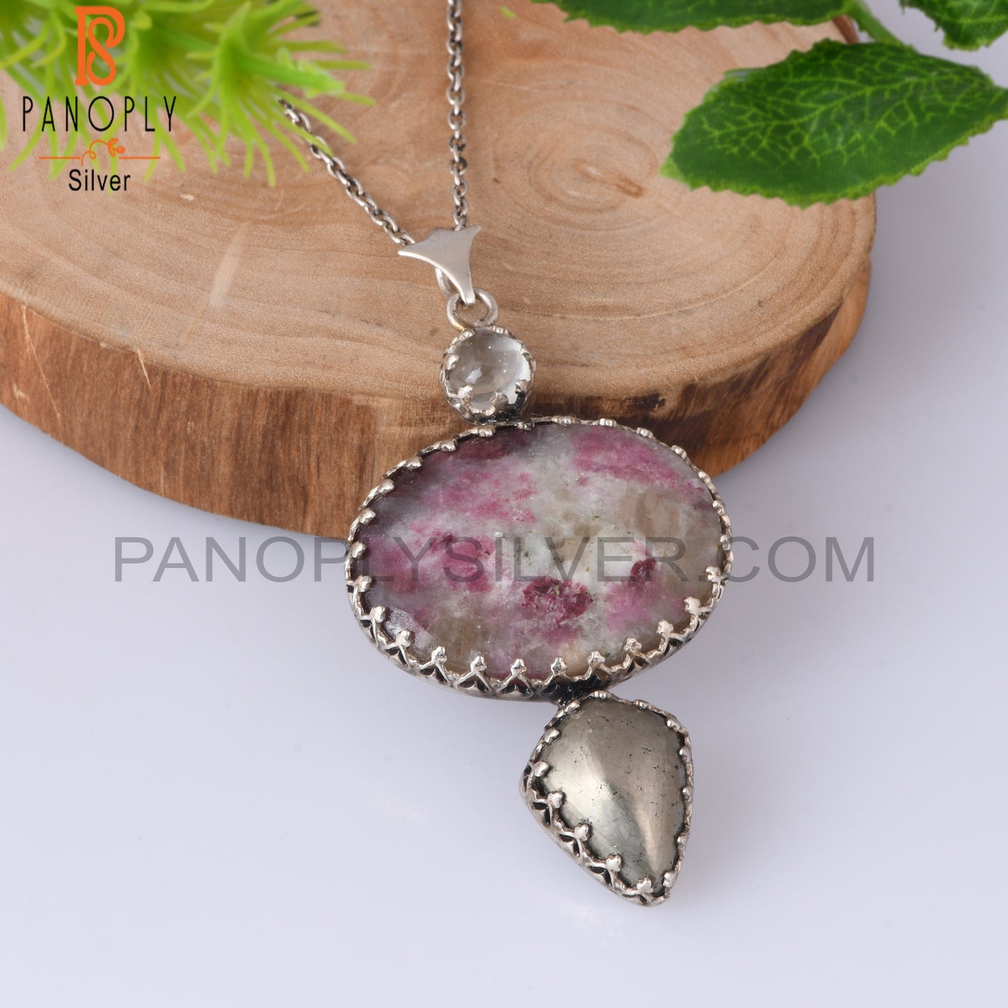 Green Amethyst, Pyrite Tourmaline Quartz Silver Chain Pendant