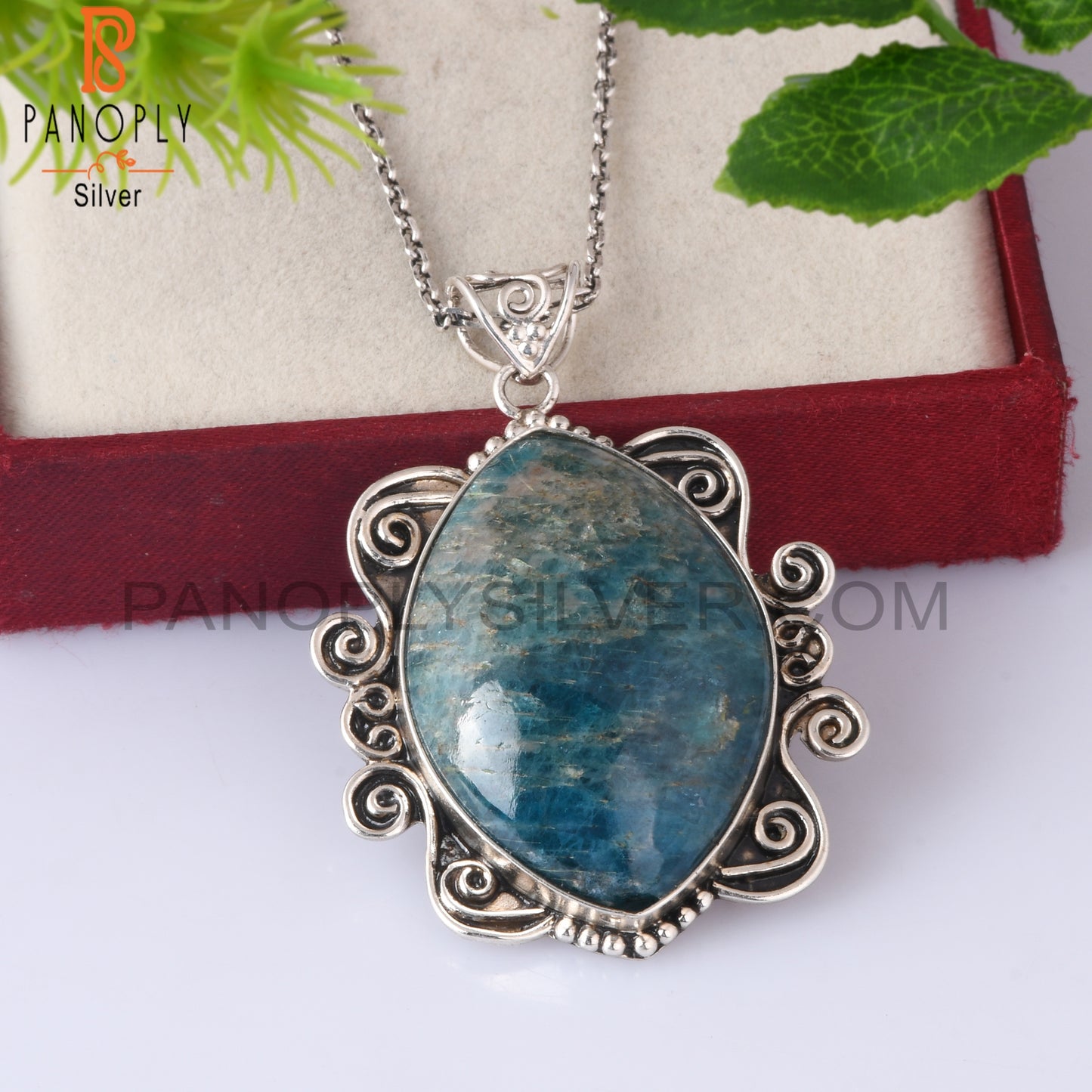 Apatite Marquise Shape 925 Sterling Silver Pendant With Chain