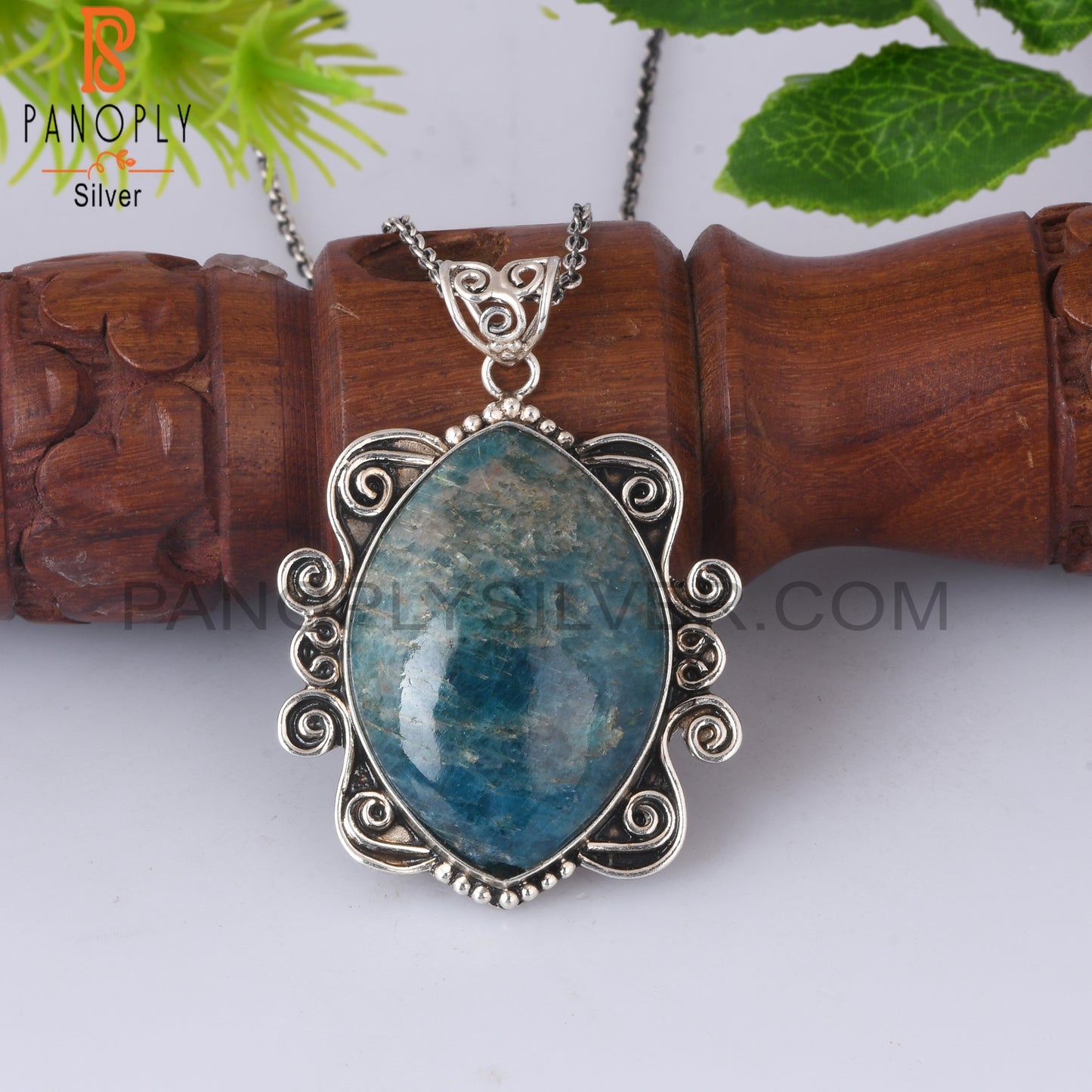 Apatite Marquise Shape 925 Sterling Silver Pendant With Chain