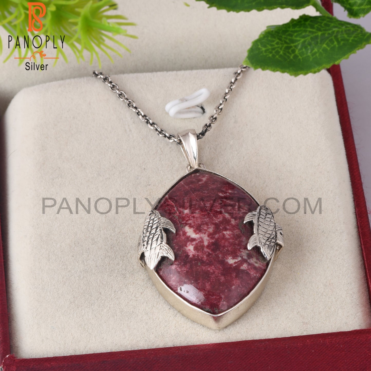 Pink Thulite Marquise Shape 925 Silver Pendant With Chain