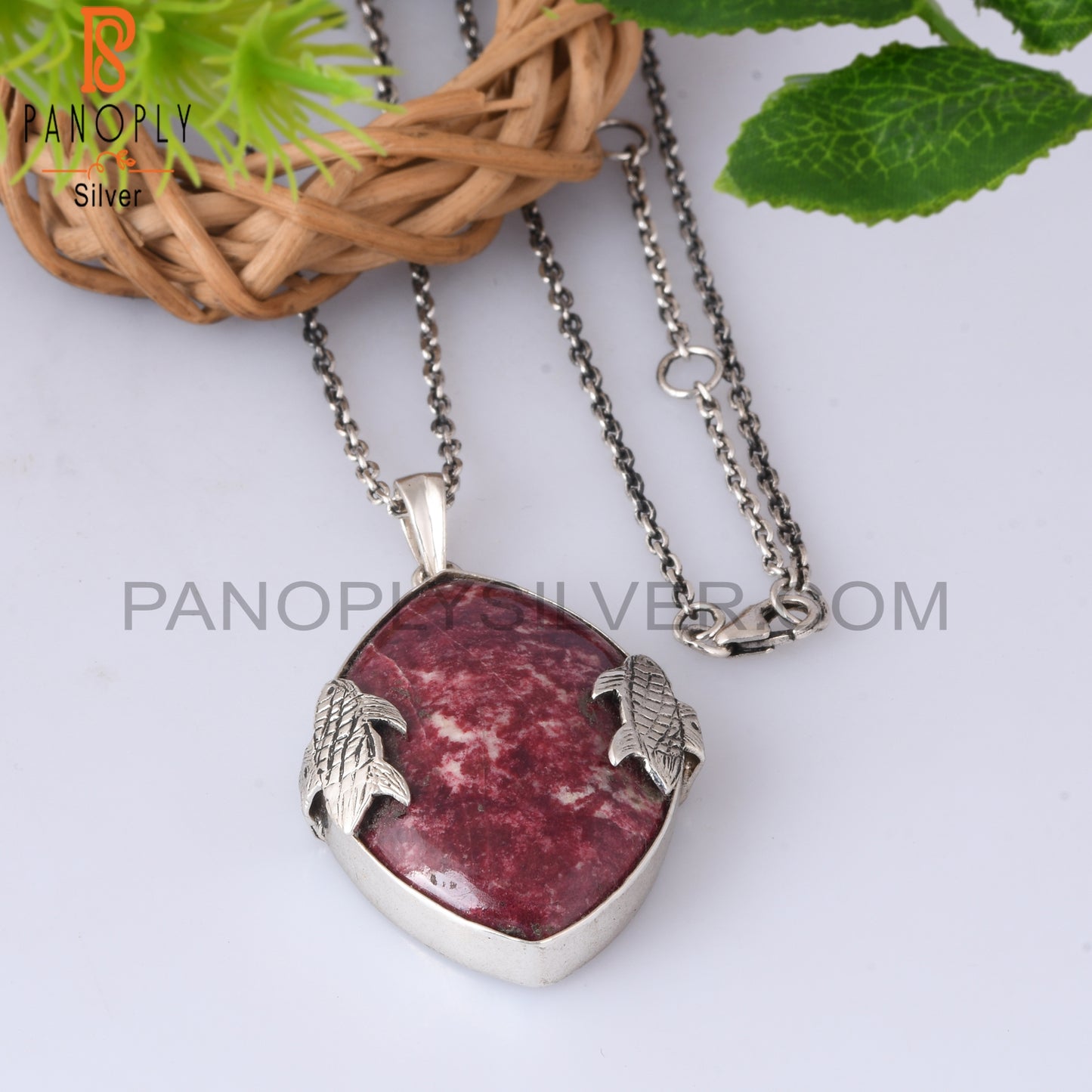 Pink Thulite Marquise Shape 925 Silver Pendant With Chain
