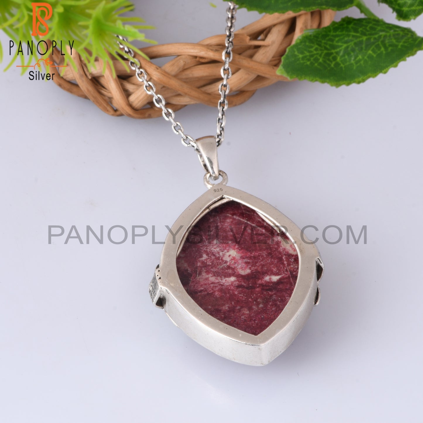 Pink Thulite Marquise Shape 925 Silver Pendant With Chain