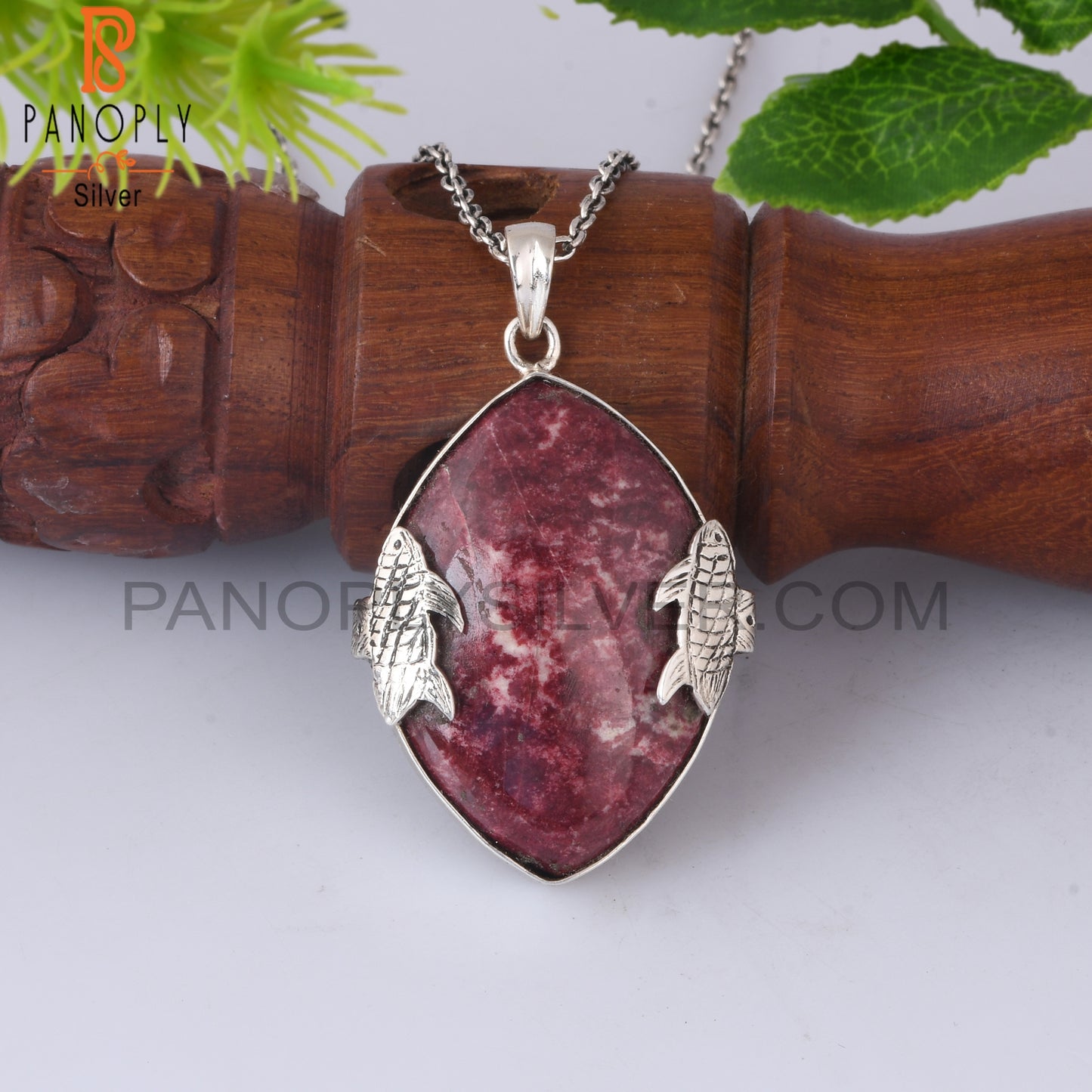 Pink Thulite Marquise Shape 925 Silver Pendant With Chain