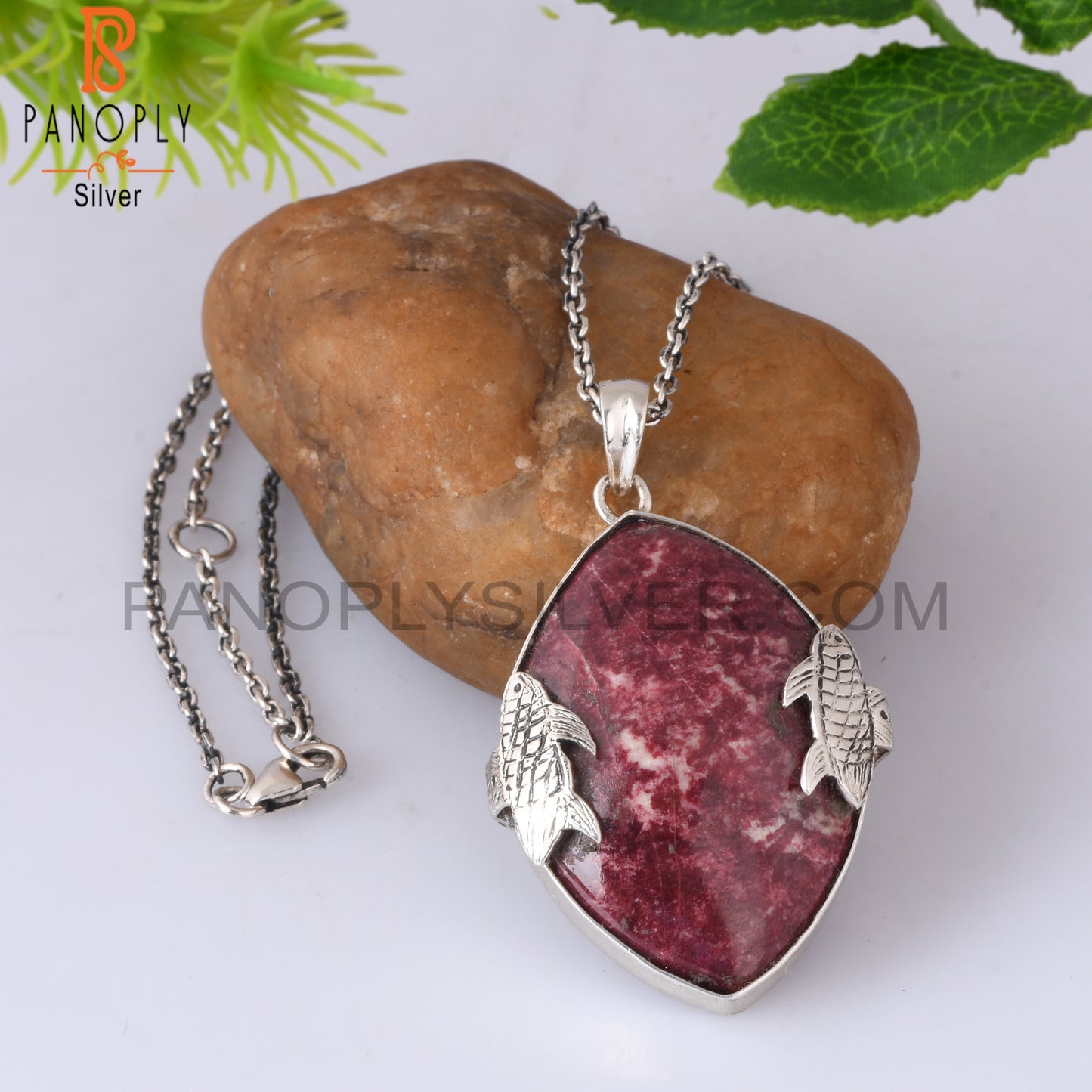 Pink Thulite Marquise Shape 925 Silver Pendant With Chain