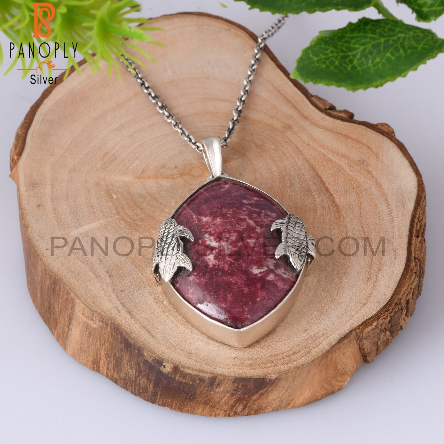 Pink Thulite Marquise Shape 925 Silver Pendant With Chain
