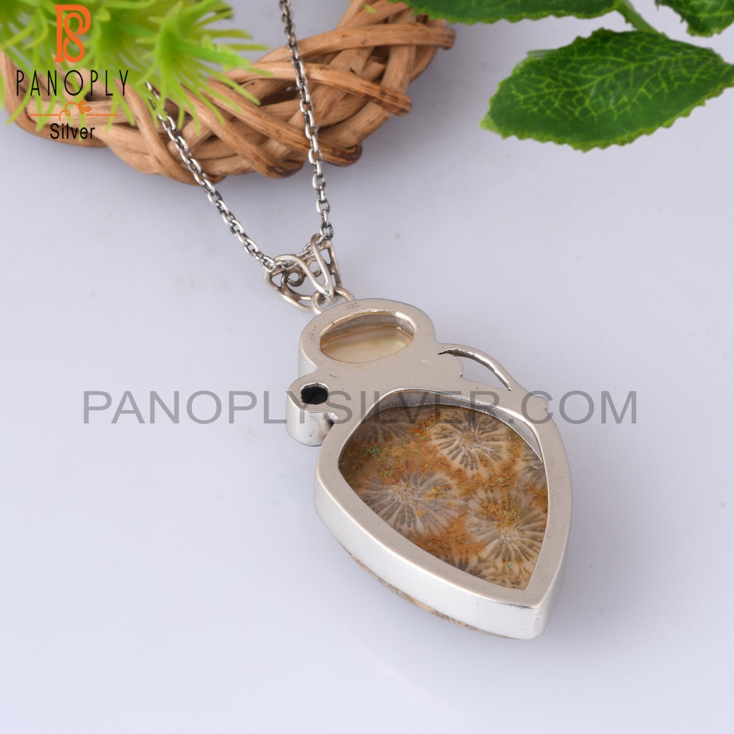 Doublet Yellow Mop Crystal, Lapis, Fossil Coral 925 Pendant