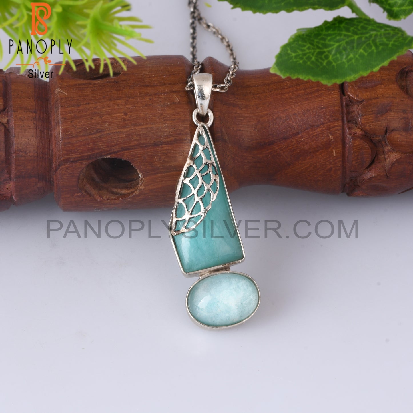 Amazonite 925 Sterling Silver Pendant With Chain