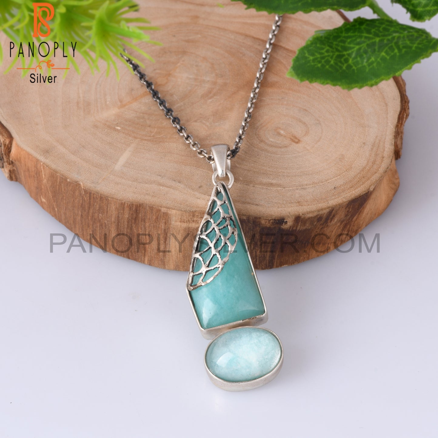 Amazonite 925 Sterling Silver Pendant With Chain