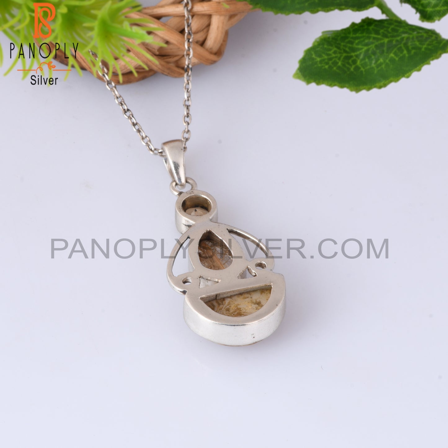 Citrine, Golden Rutile, Fossil Coral 925 Silver Pendant