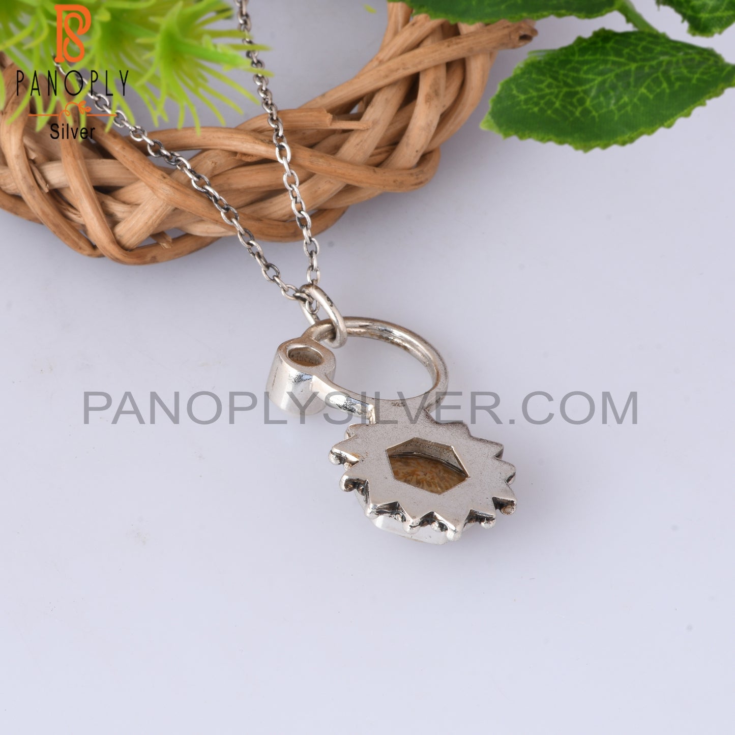 Fossil Coral & Pearl 925 Sterling Silver Pendant With Chain